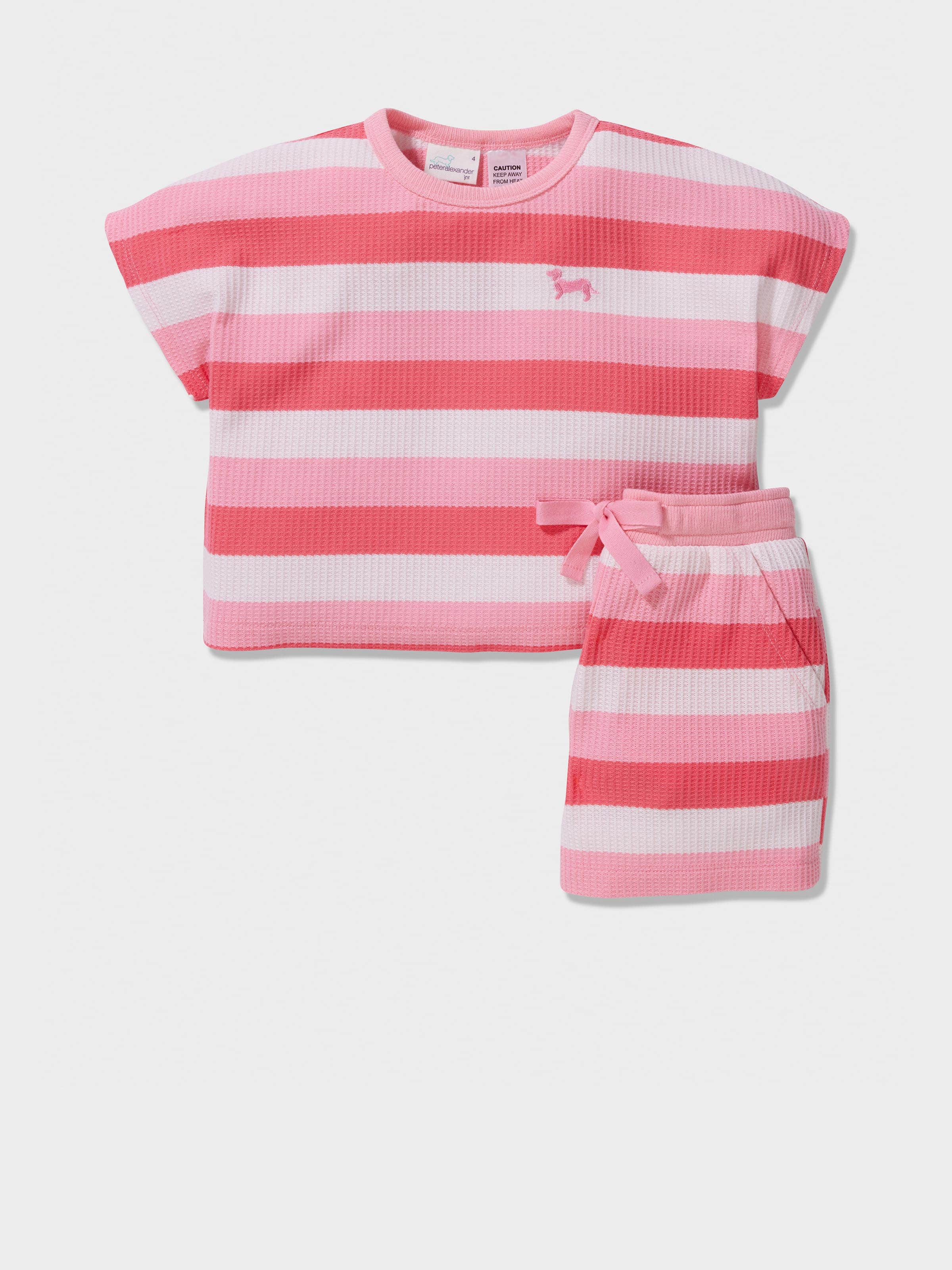 Jnr Girls Coral Stripe Waffle Pj Set