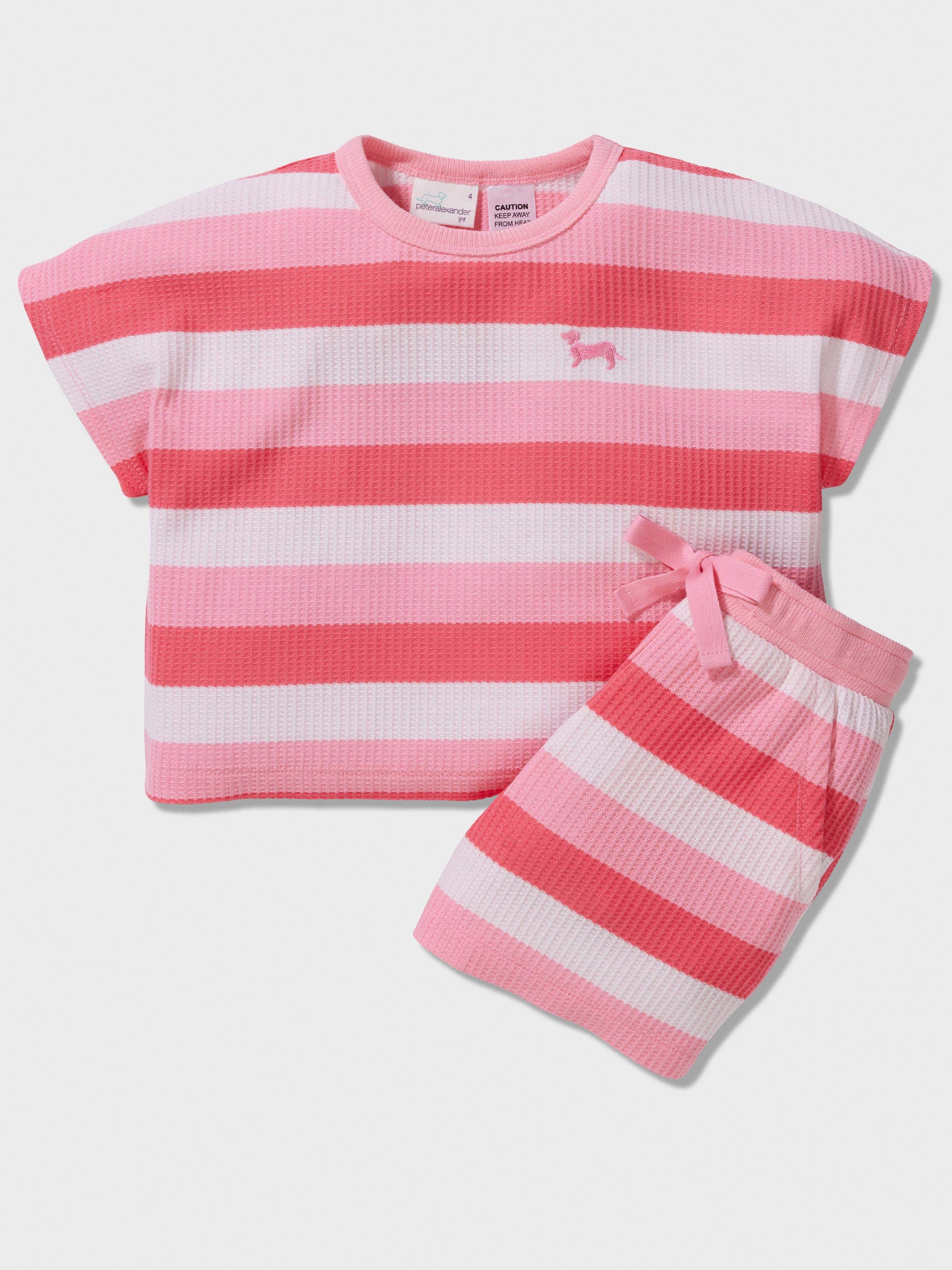 Girls Coral Stripe Waffle Pj Set
