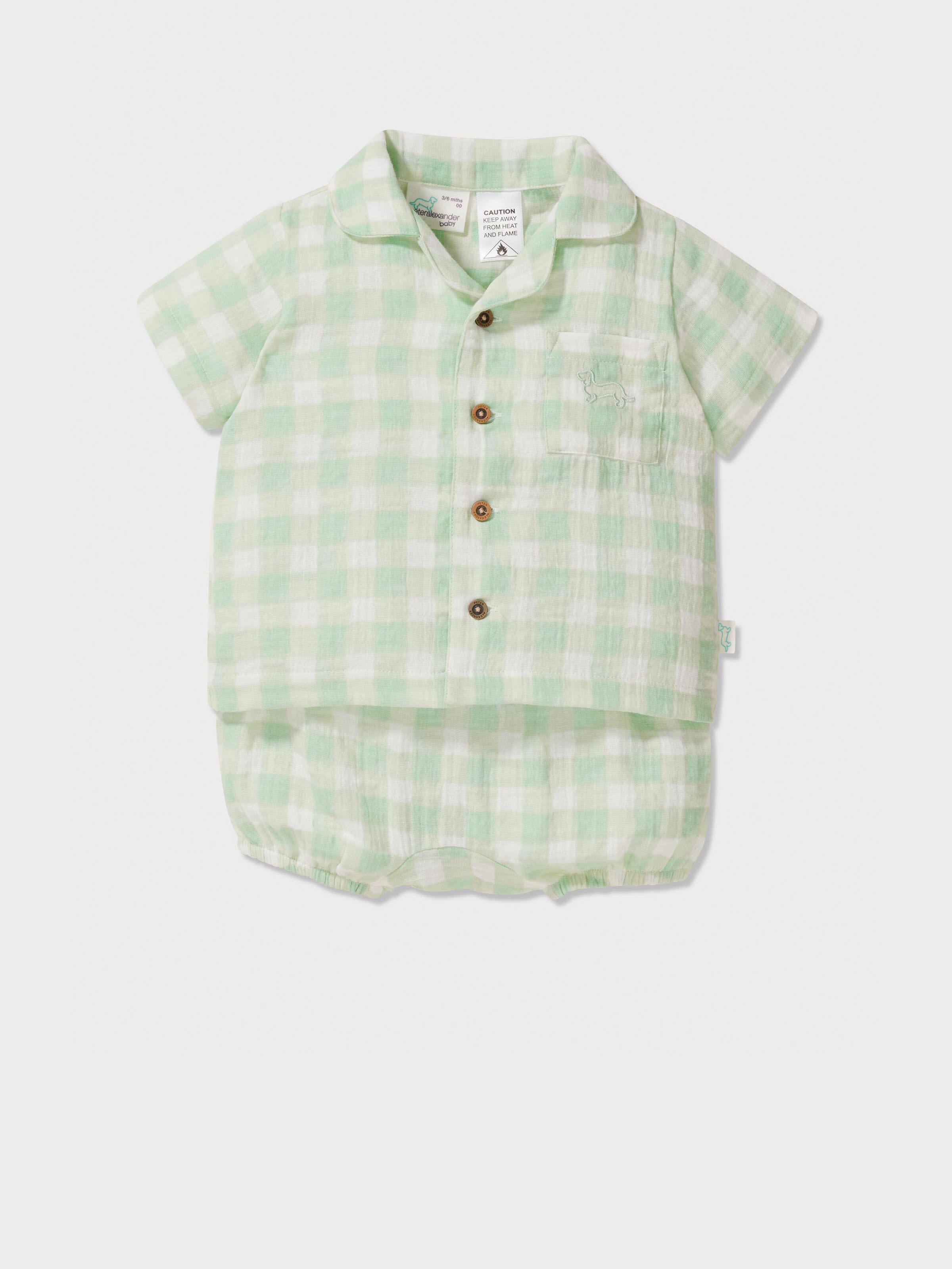 Baby Organic Sage Check Pj Set