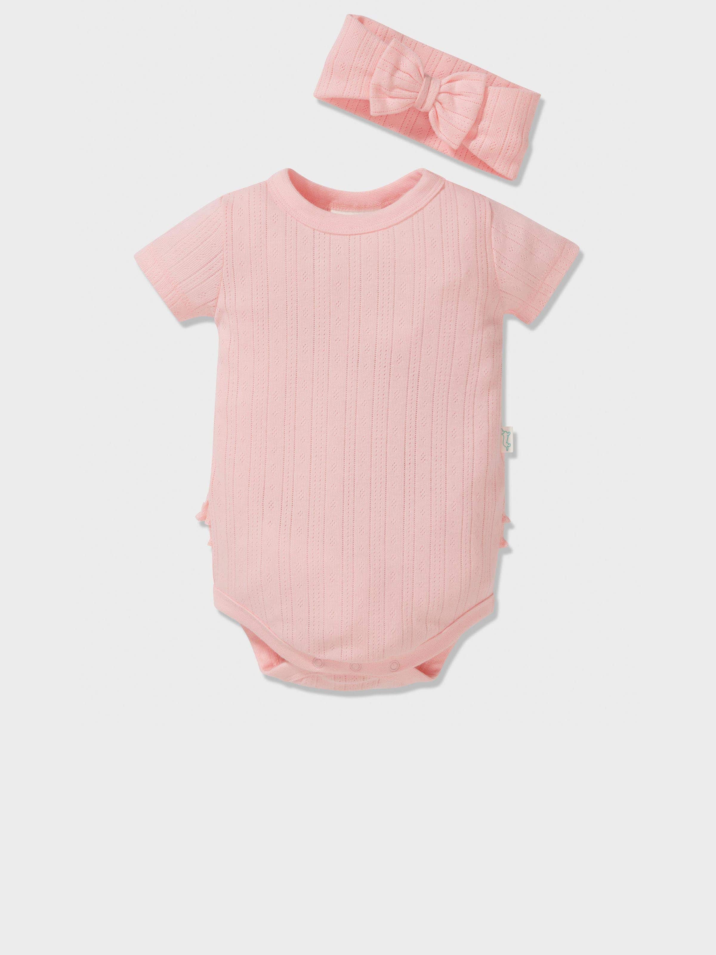 Baby Organic Pink Romper & Headband Set