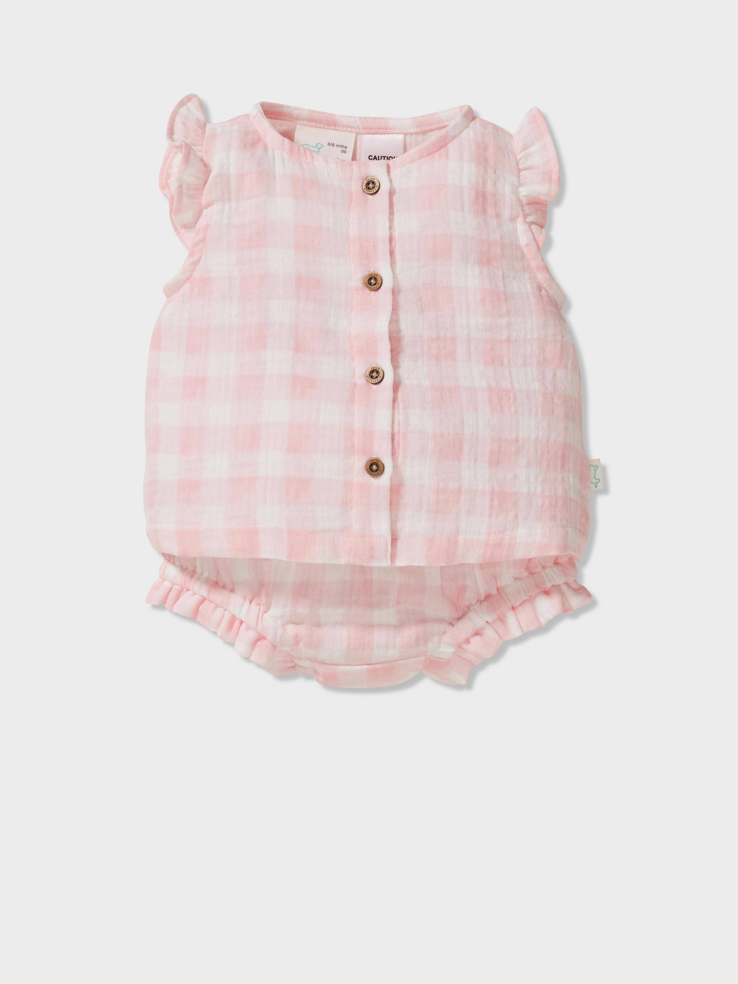 Baby Organic Pink Check Pj Set