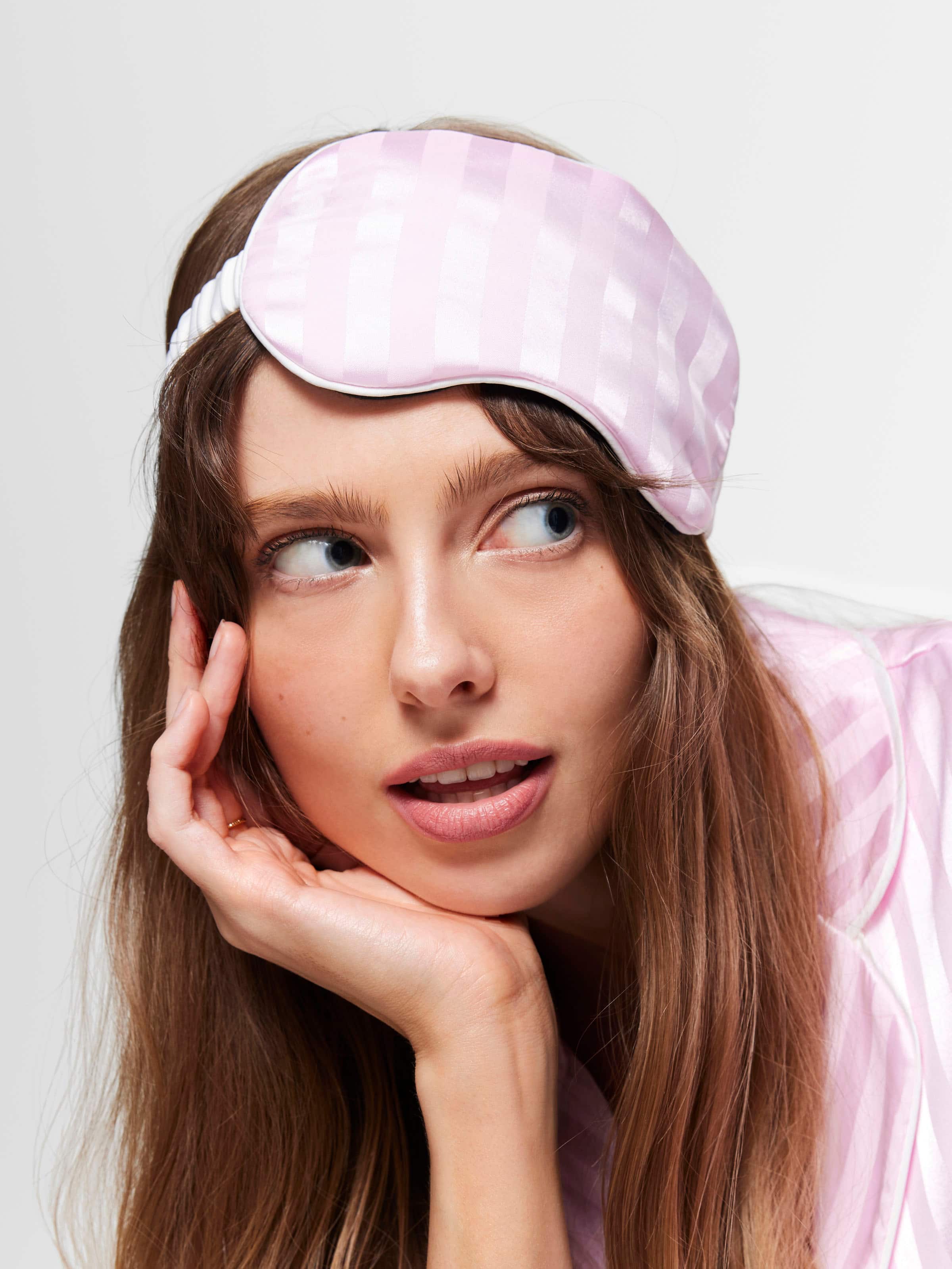 Pink Stripe Satin Eye Mask