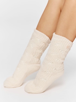 Cream Chunky Cable Knit Sock