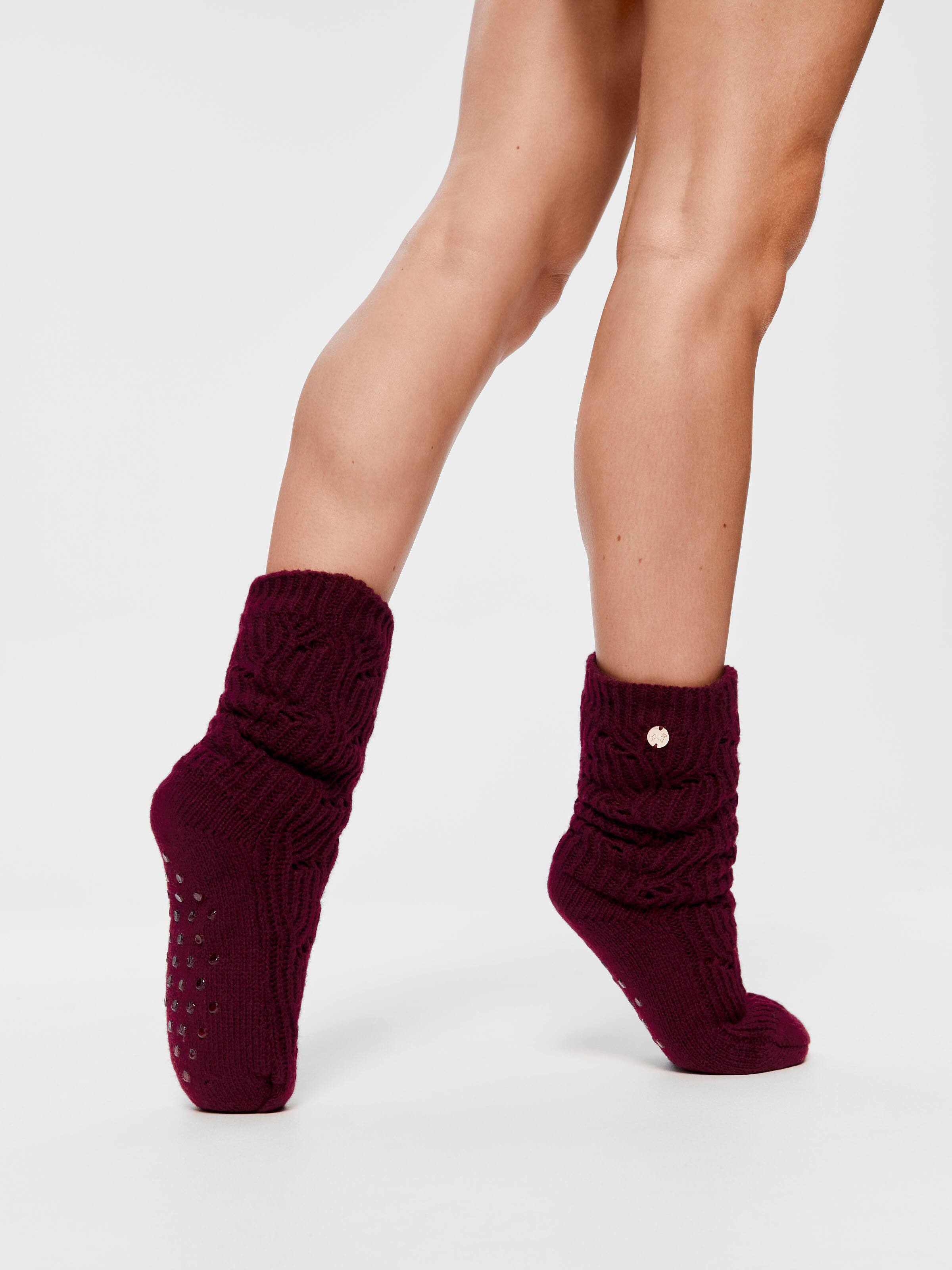 Long Plum Chunky Cable Sock