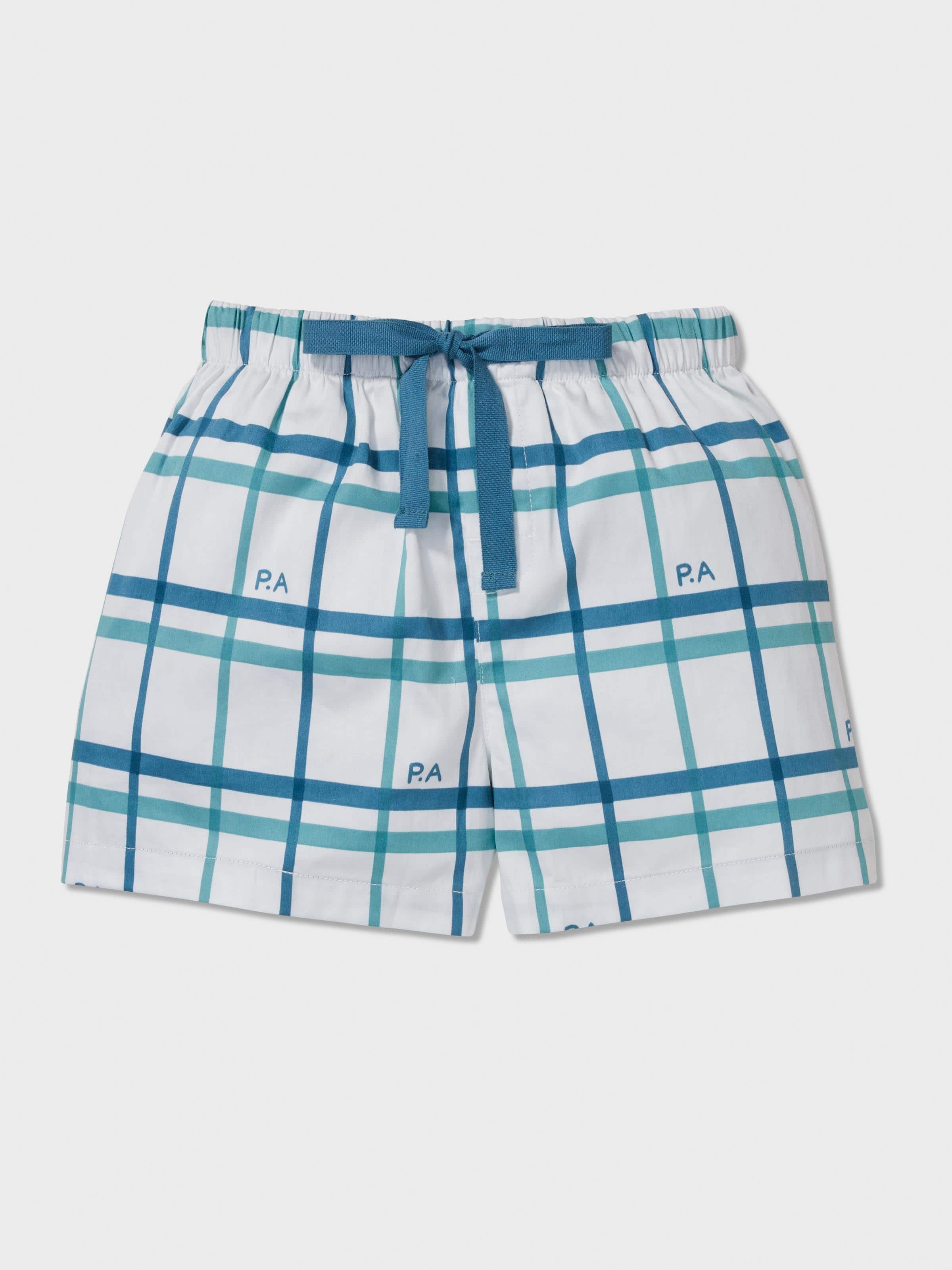 Boys Teal Check Pj Set