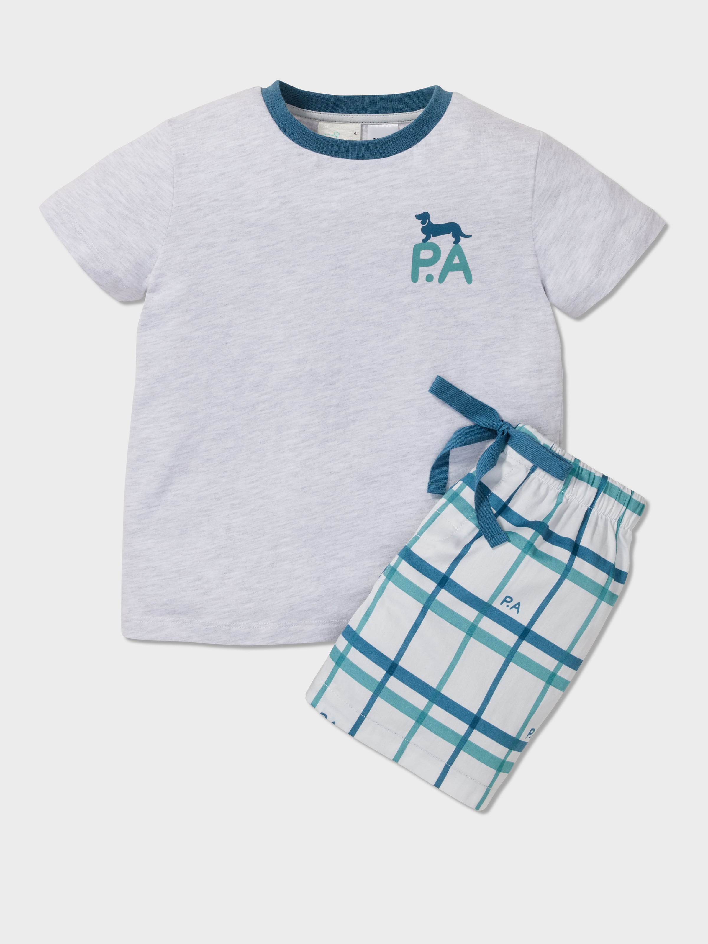 Boys Teal Check Pj Set