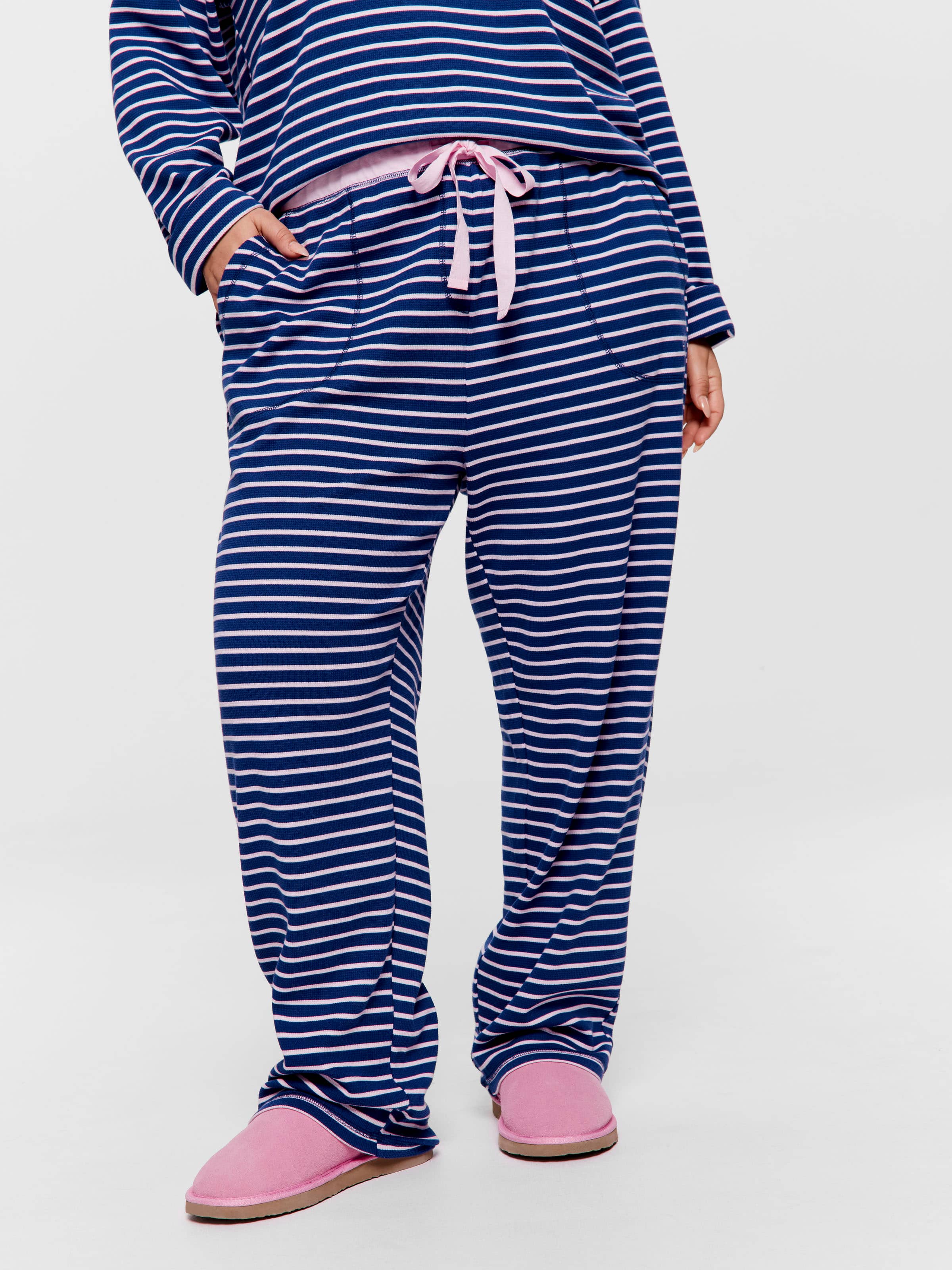 P.A. Plus Navy Waffle Stripe Tapered Pj Pant
