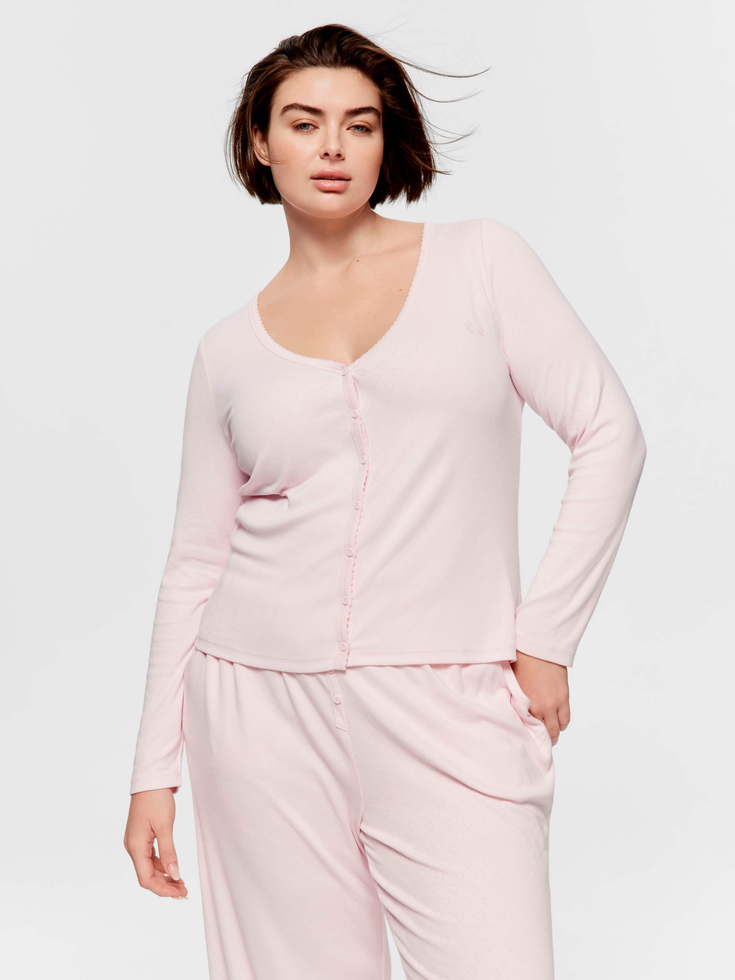 P.A. Plus Heart Pointelle Long Sleeve Henley Top