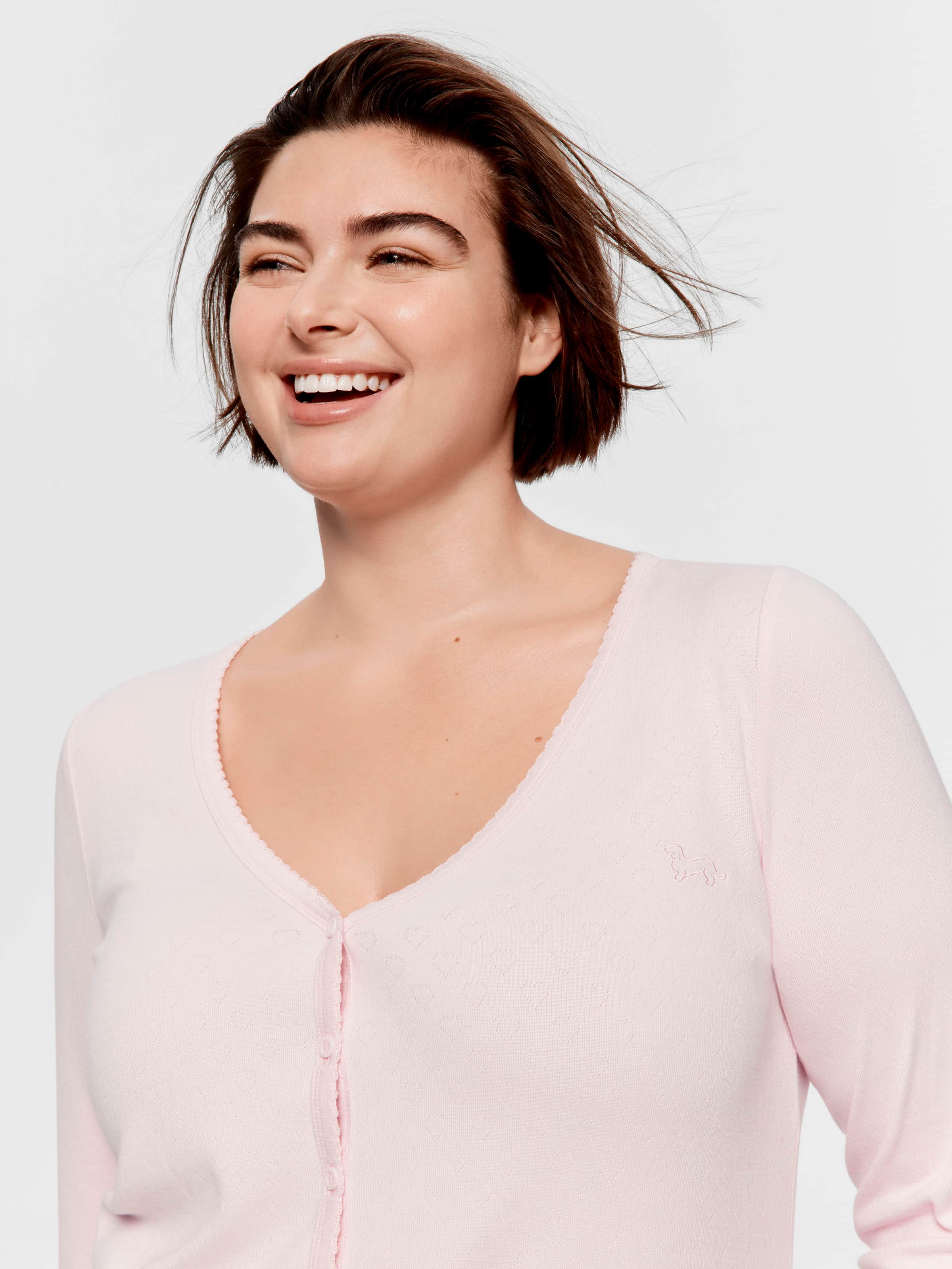P.A. Plus Heart Pointelle Long Sleeve Henley Top
