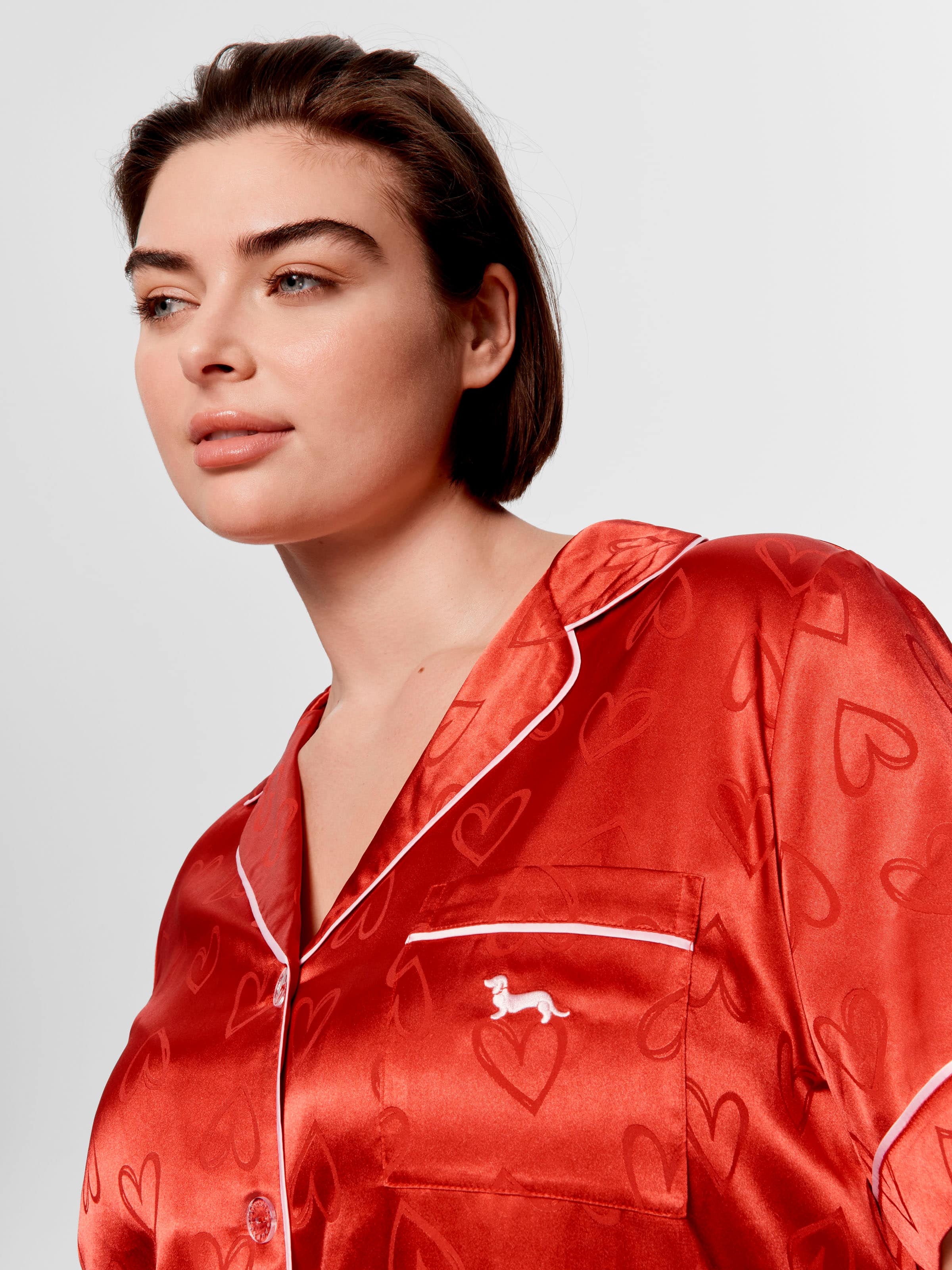 P.A. Plus Red Hearts Satin Shortie Pj Set