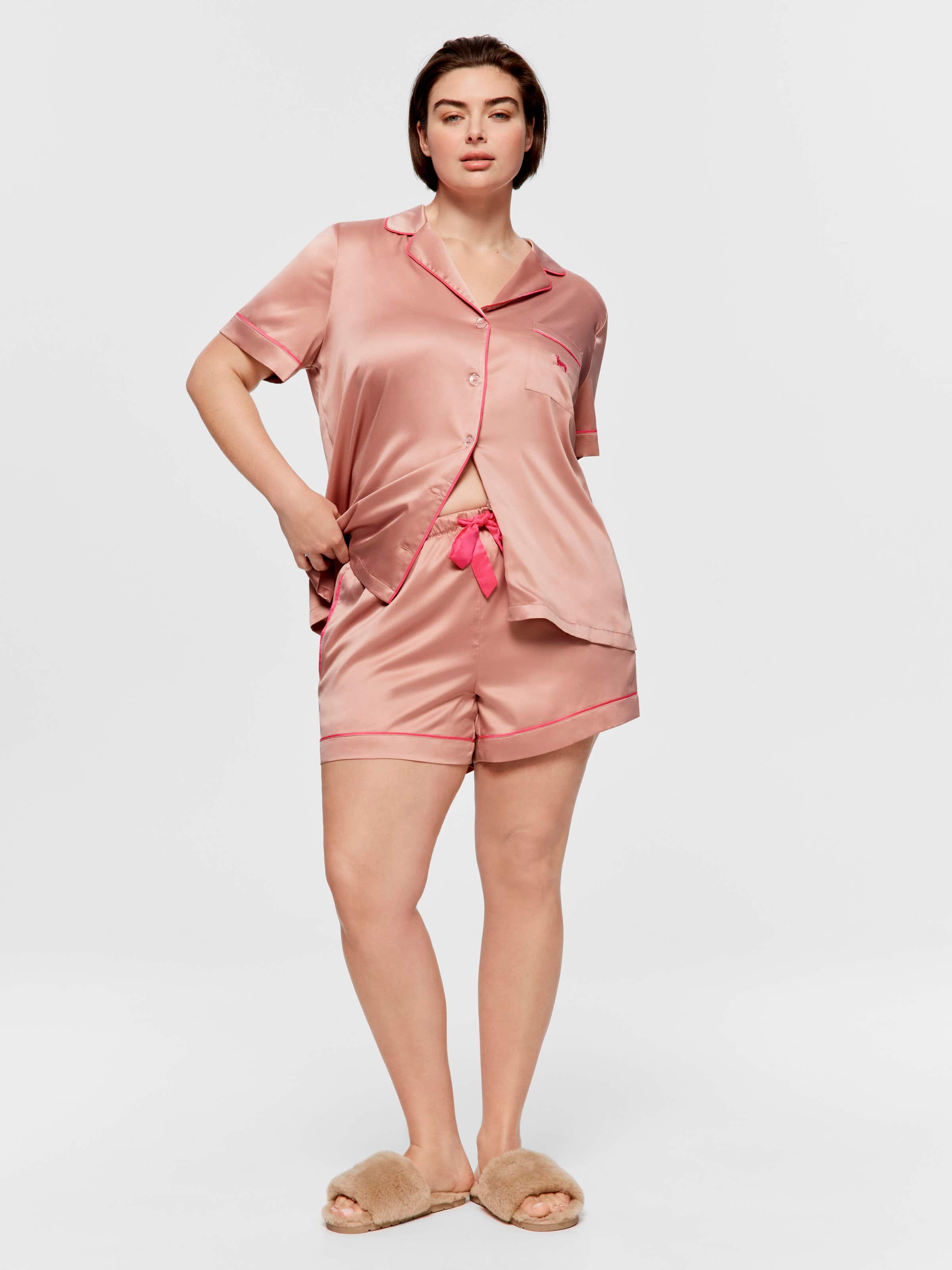 P.A. Plus Nougat Chic Satin Shortie Pj Set