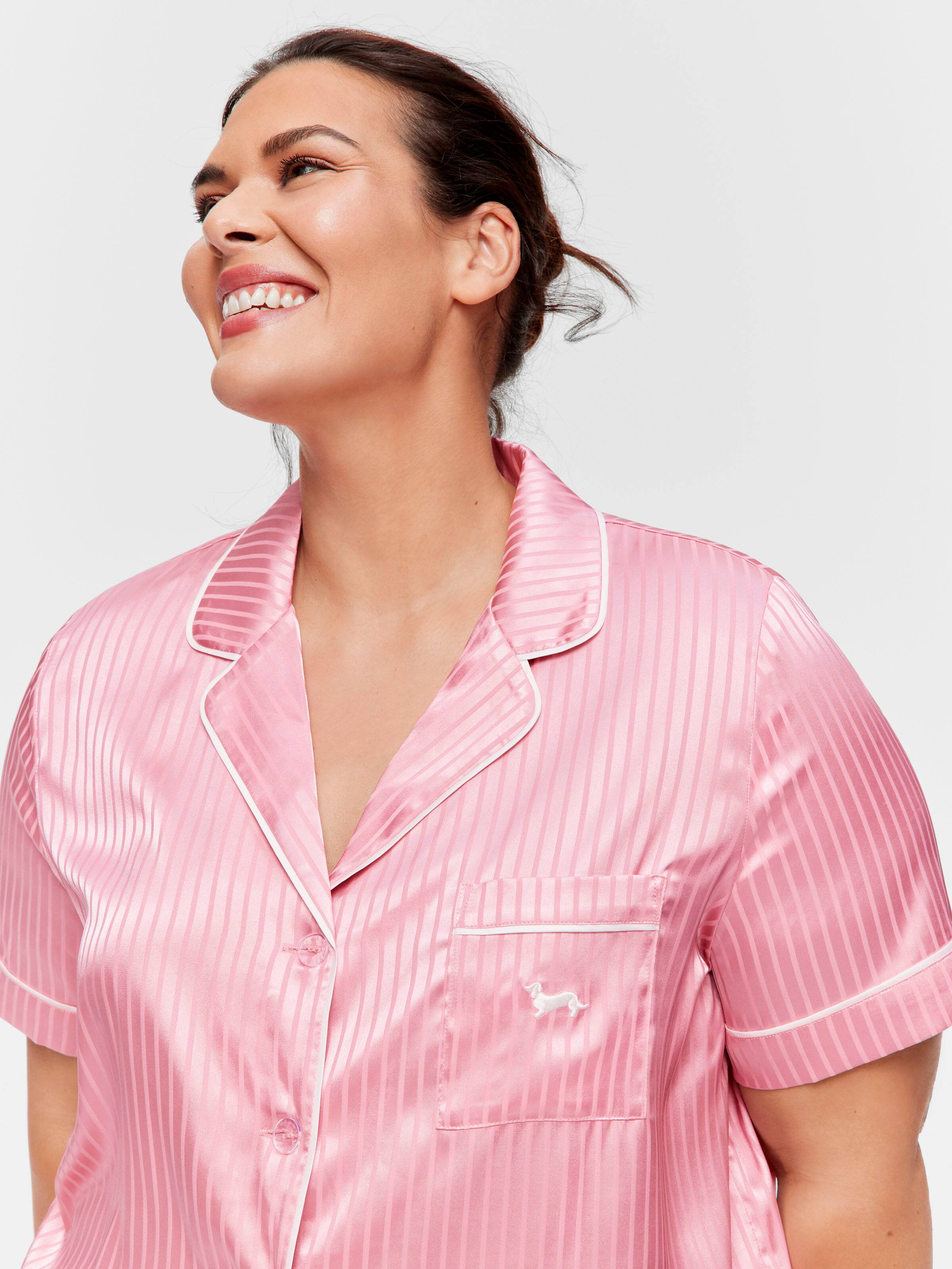 P.A. Plus Blush Stripe Chic Satin Shortie Pj Set