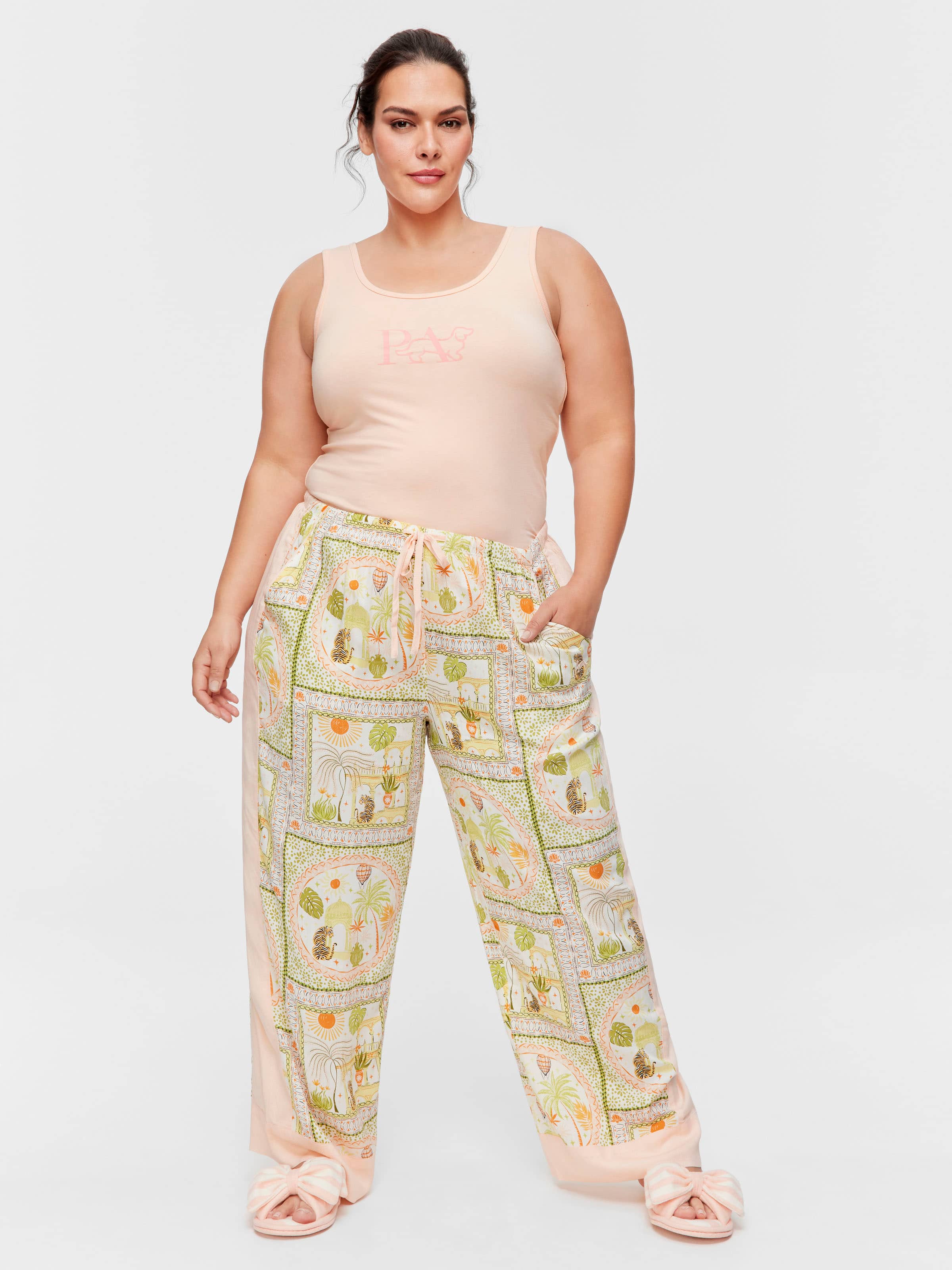P.A. Plus Scarf Print Long Wide Leg Pj Pant