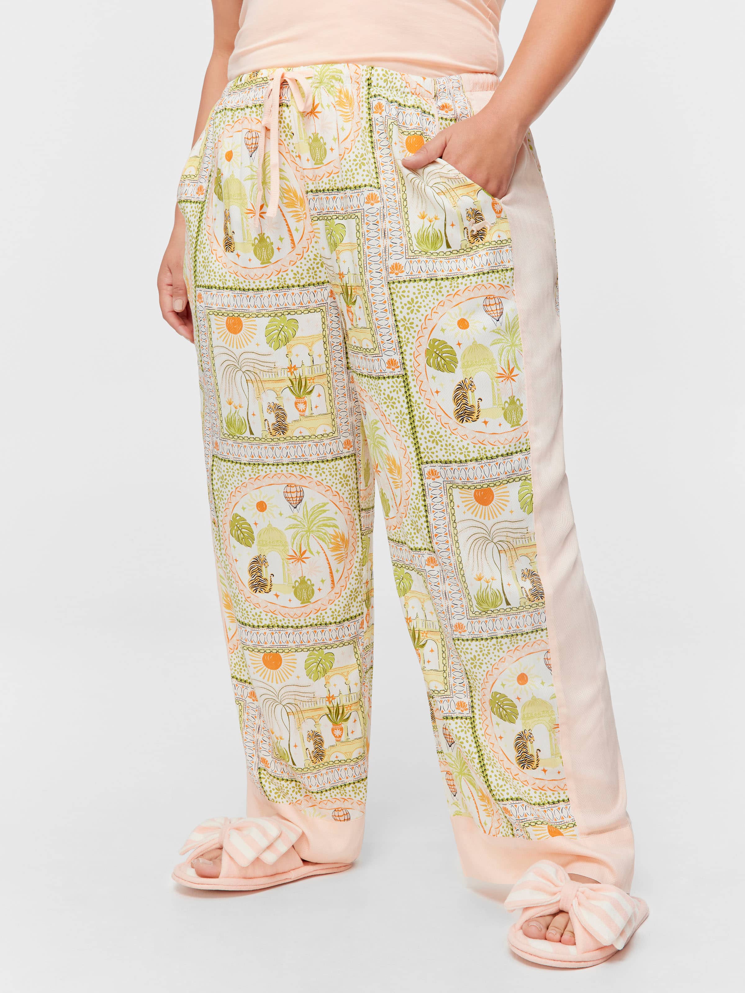 P.A. Plus Scarf Print Long Wide Leg Pj Pant