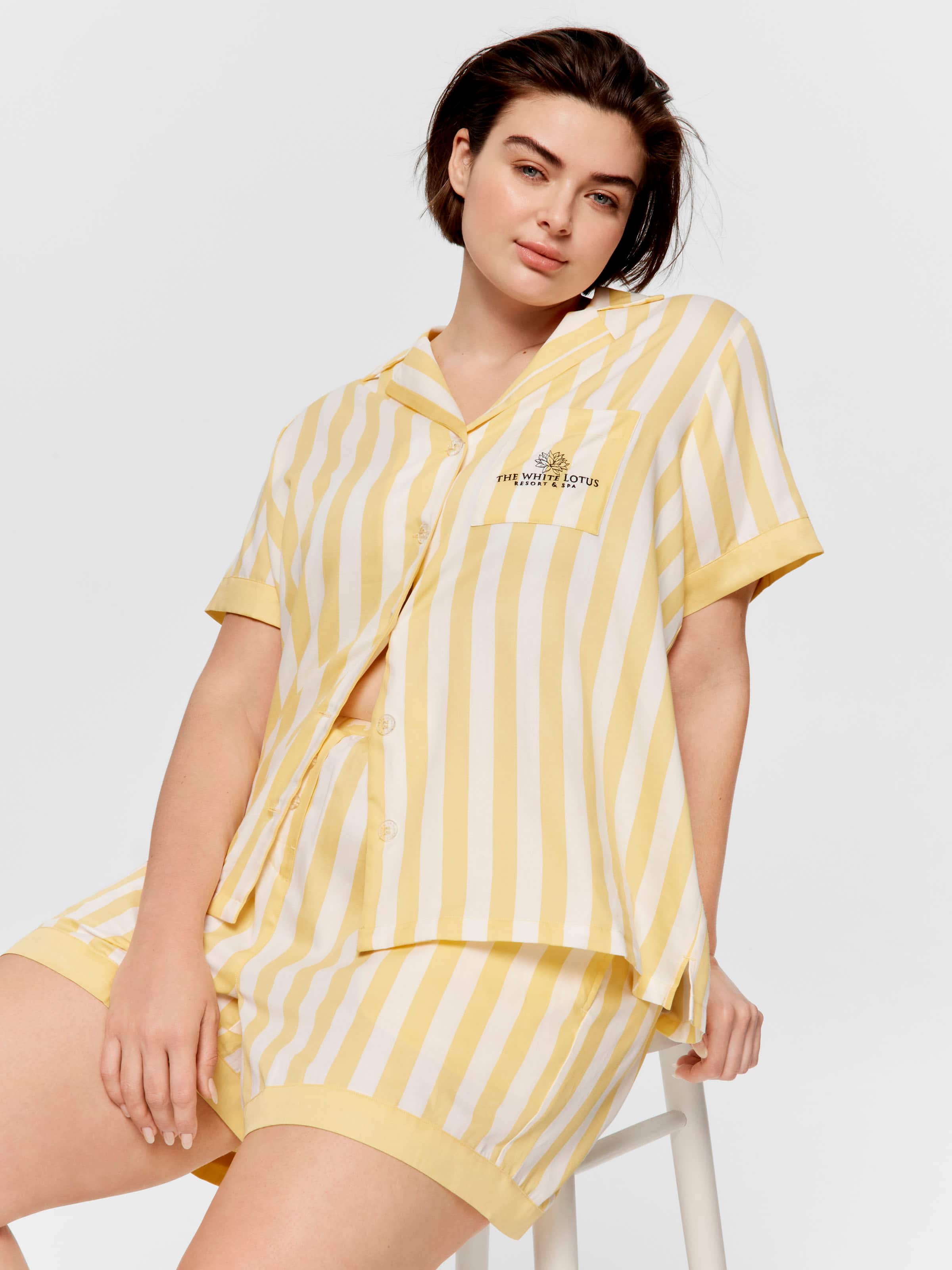 P.A. Plus The White Lotus Stripe Shortie Pj Set
