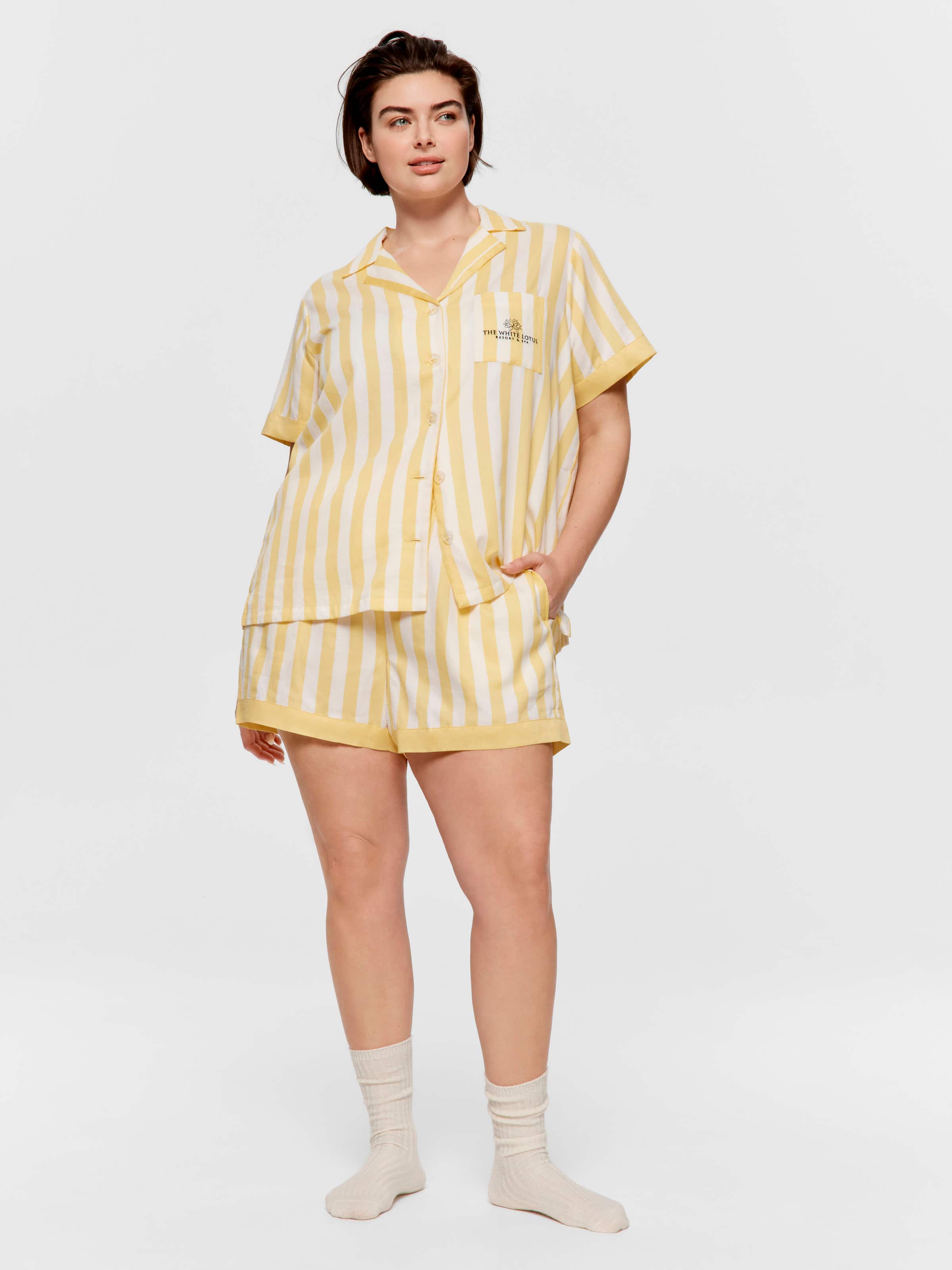 P.A. Plus The White Lotus Stripe Shortie Pj Set