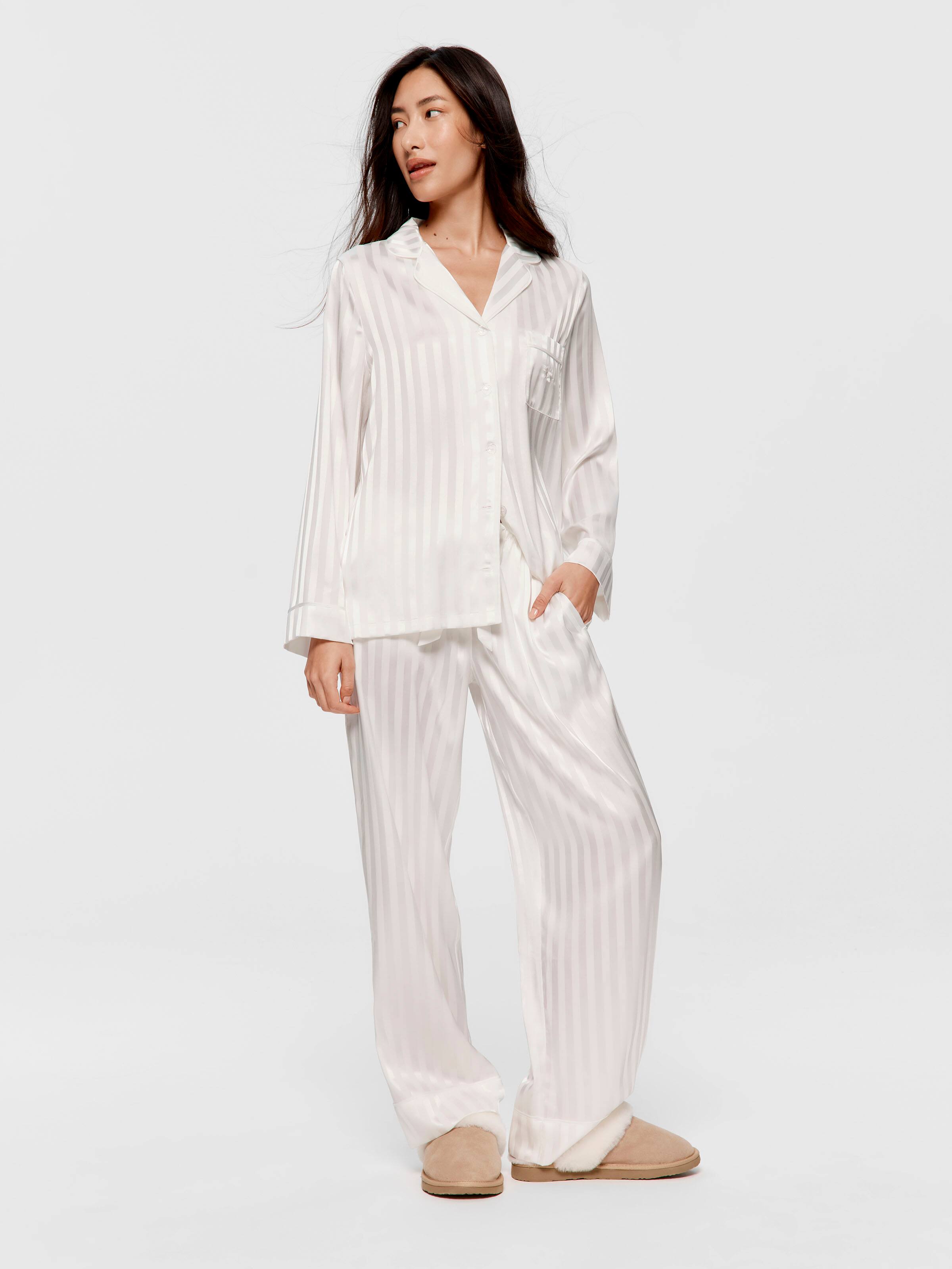 Image for White Stripe Chic Satin Long Sleeve Pj Set from JustGroupNZ