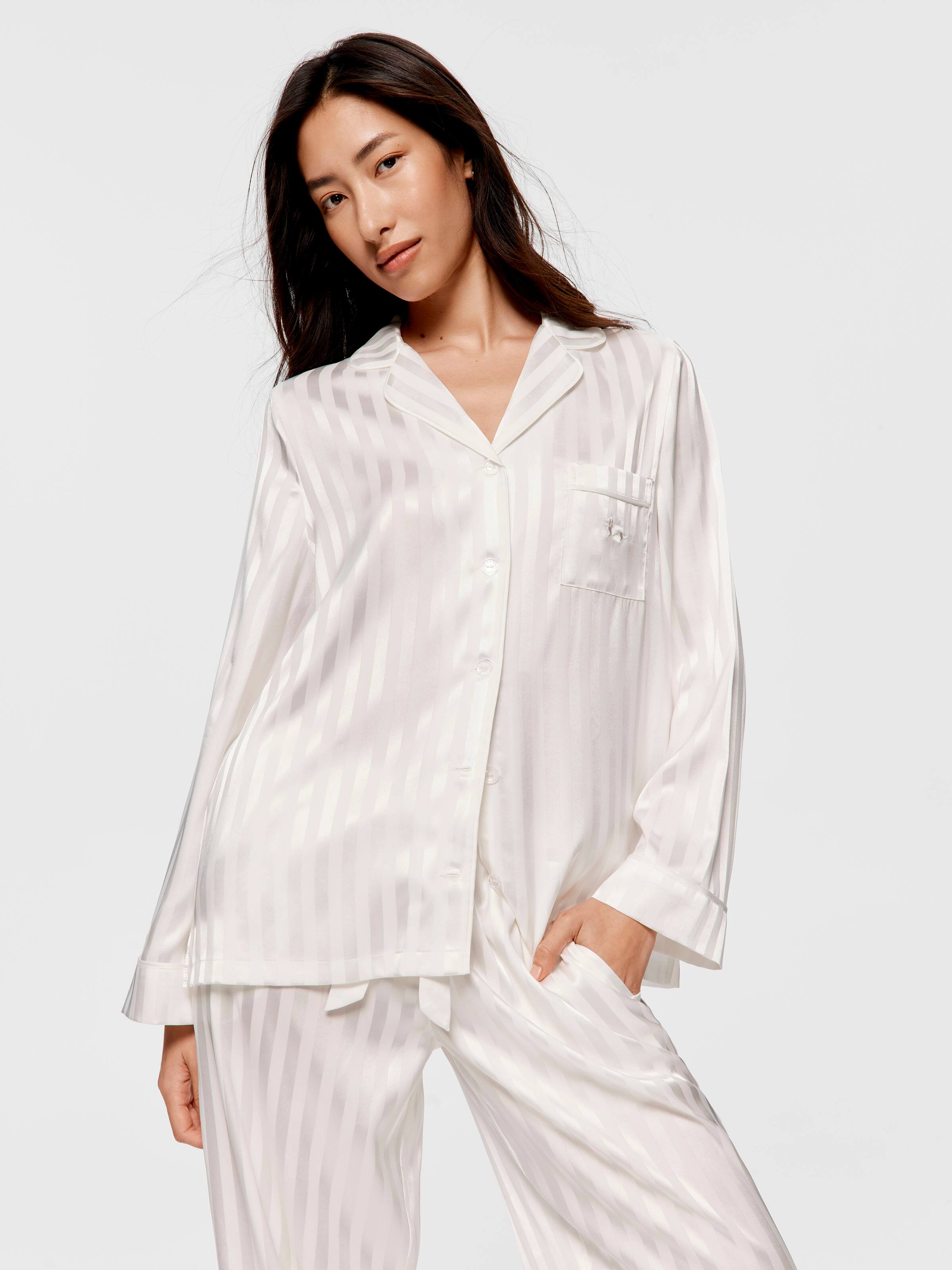 Image for White Stripe Chic Satin Long Sleeve Pj Set from JustGroupNZ