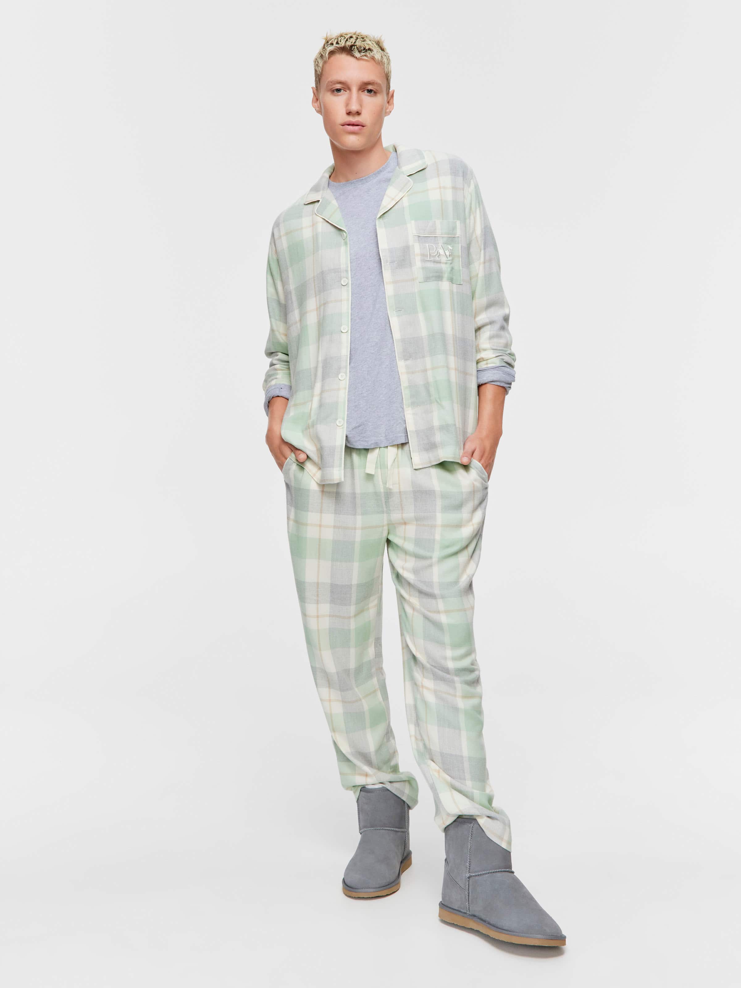 Mint Check Bamboo Flannelette Long Sleeve Pj Set
