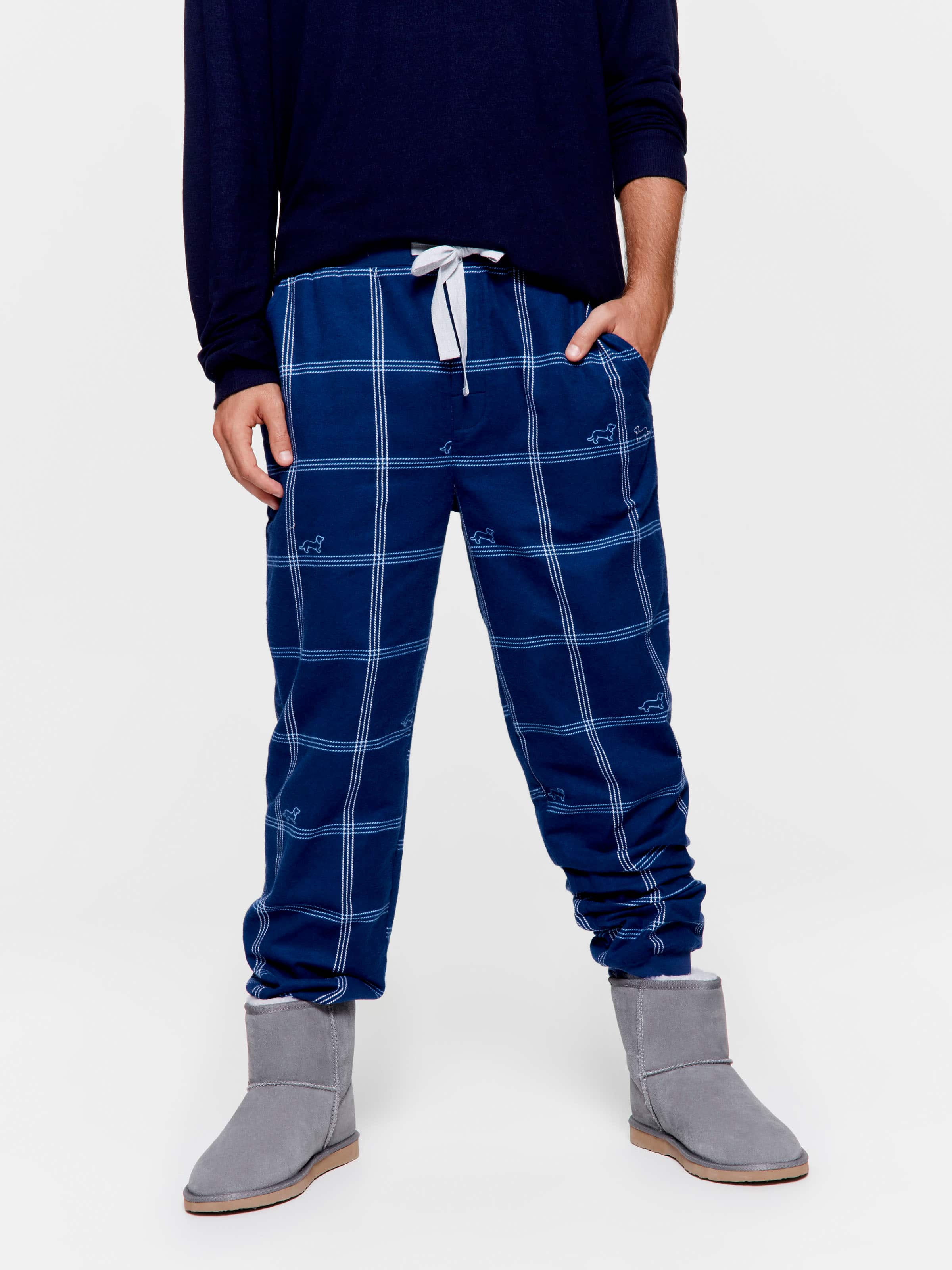 Navy Windowpane Flannelette Pj Pant