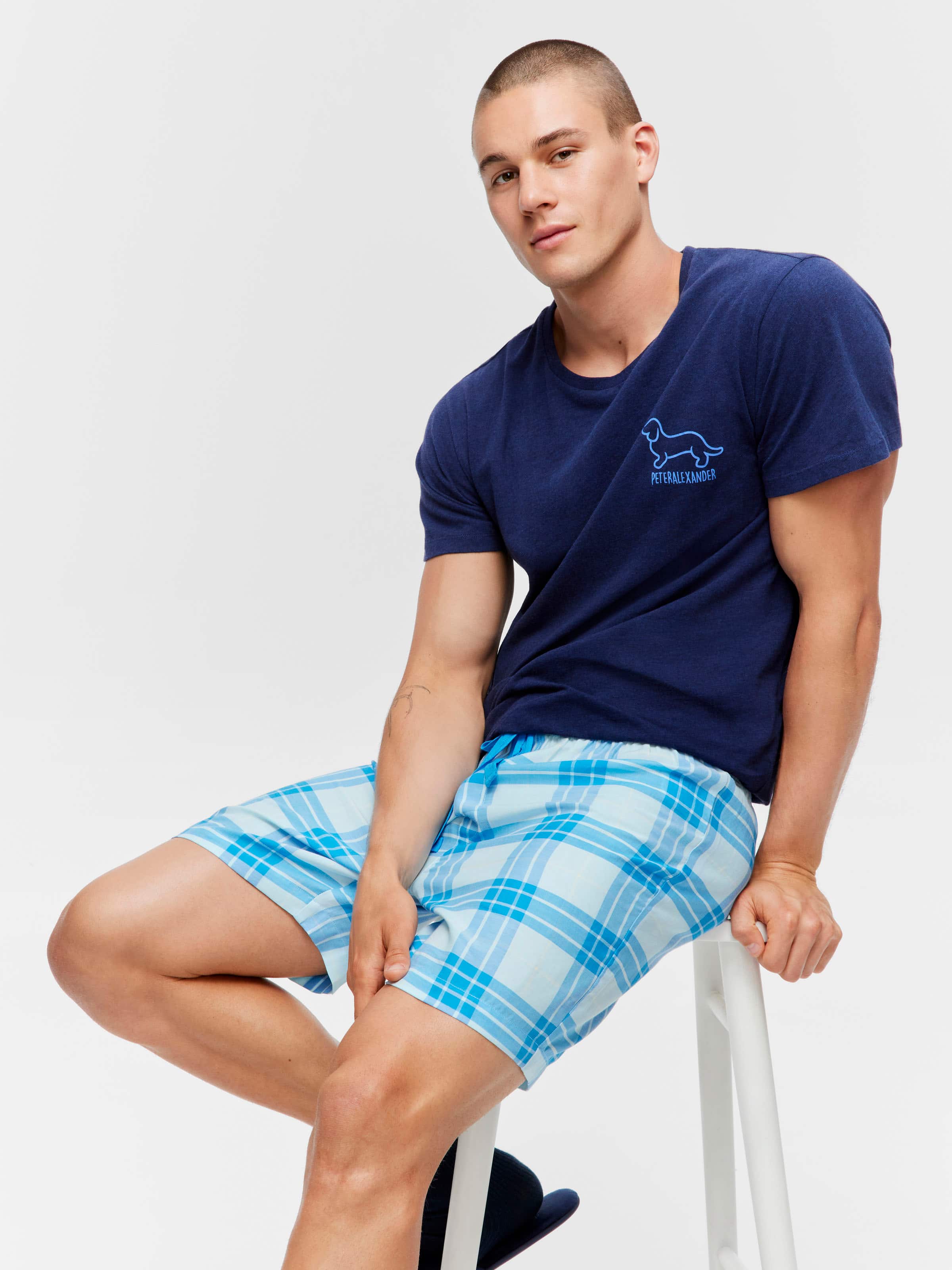 Image for Blue  Windowpane Mid Short from JustGroupNZ