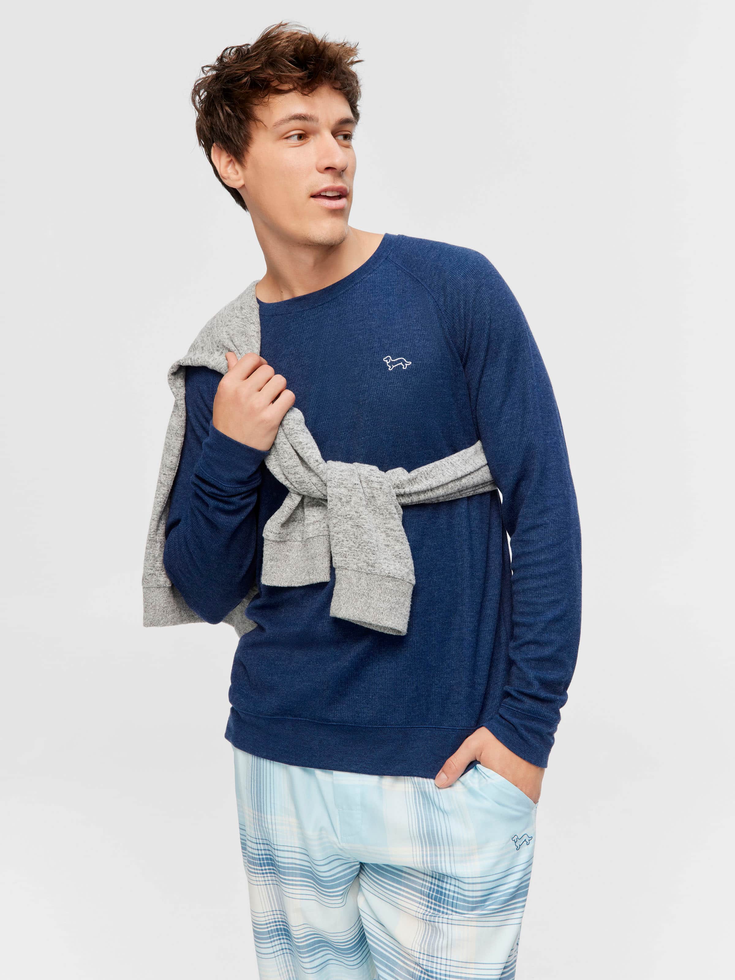 Navy Waffle Long Sleeve Top
