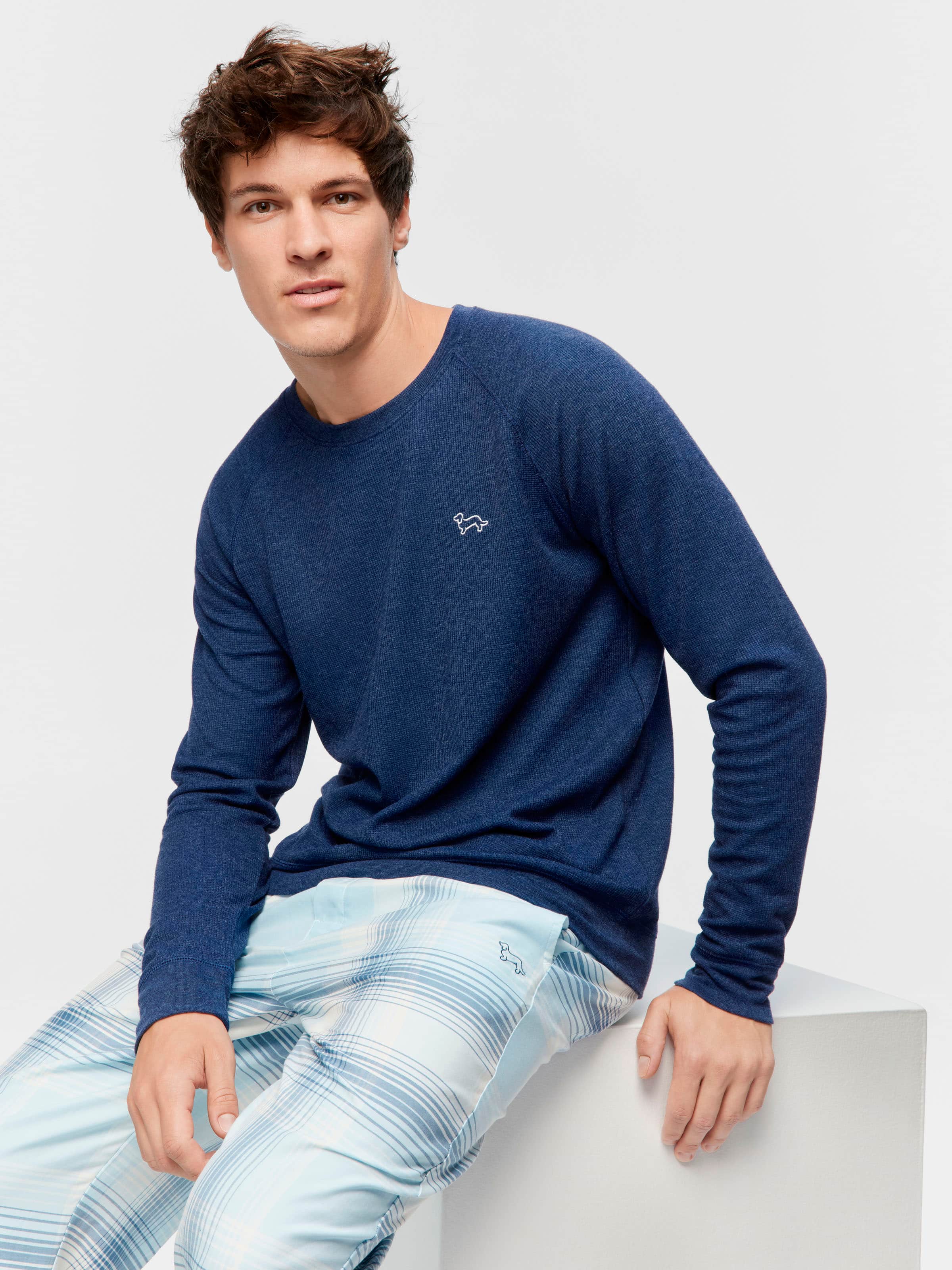 Navy Waffle Long Sleeve Top