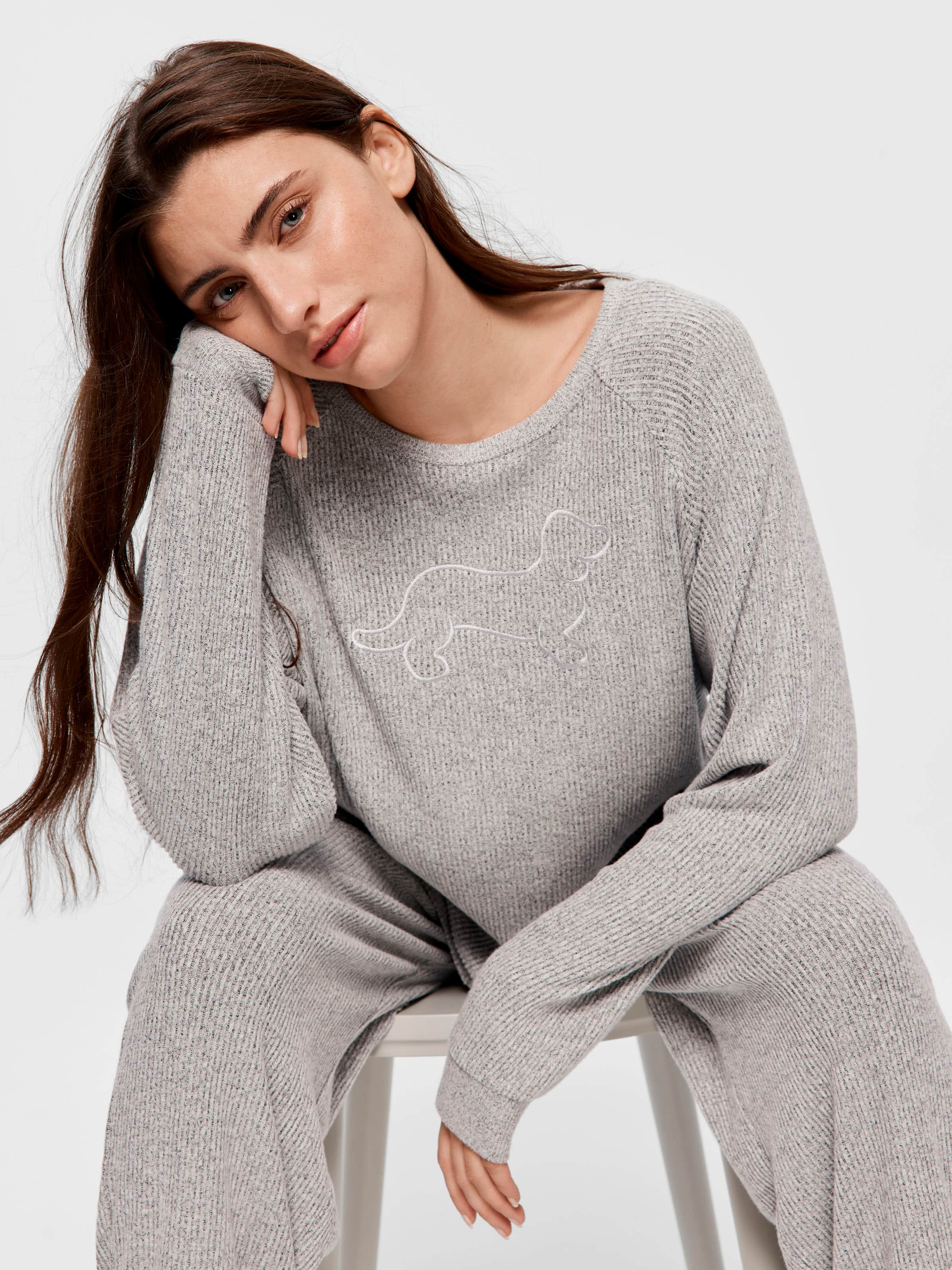 Brushed Rib Straight Leg Pj Pant