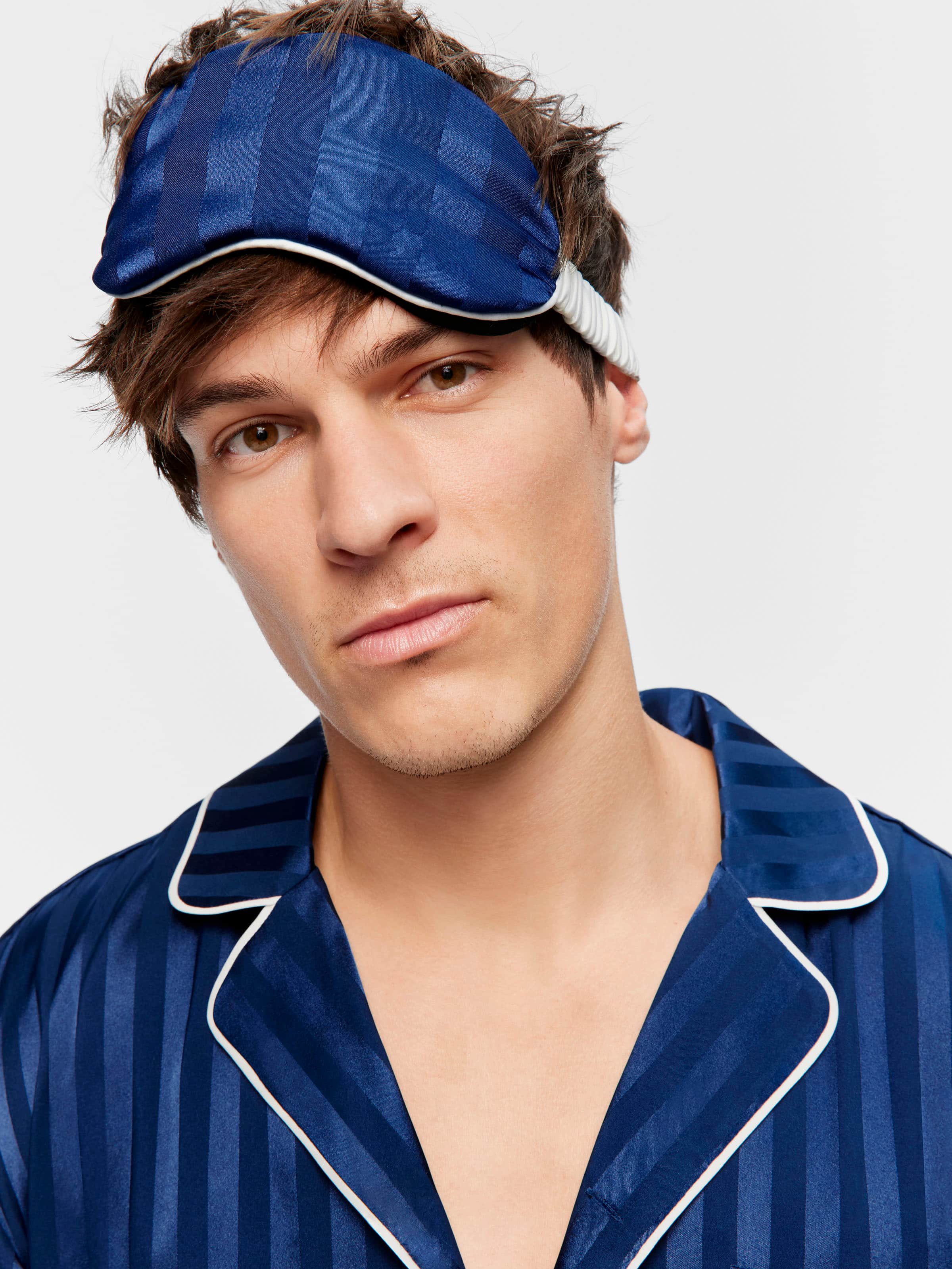Navy Stripe Satin Eye Mask