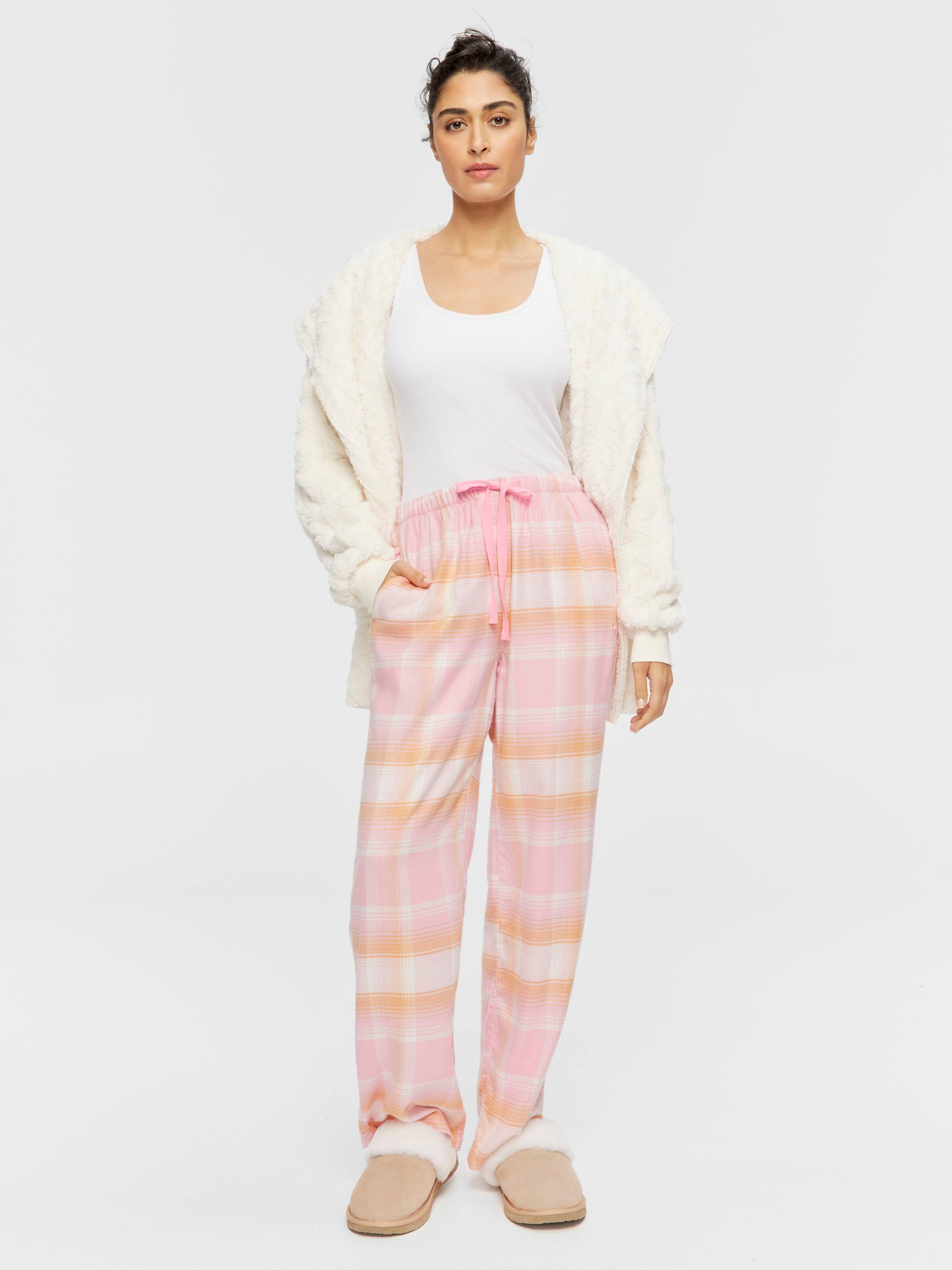 Pink & Orange Check Viscose Flannelette Classic Pj Pant
