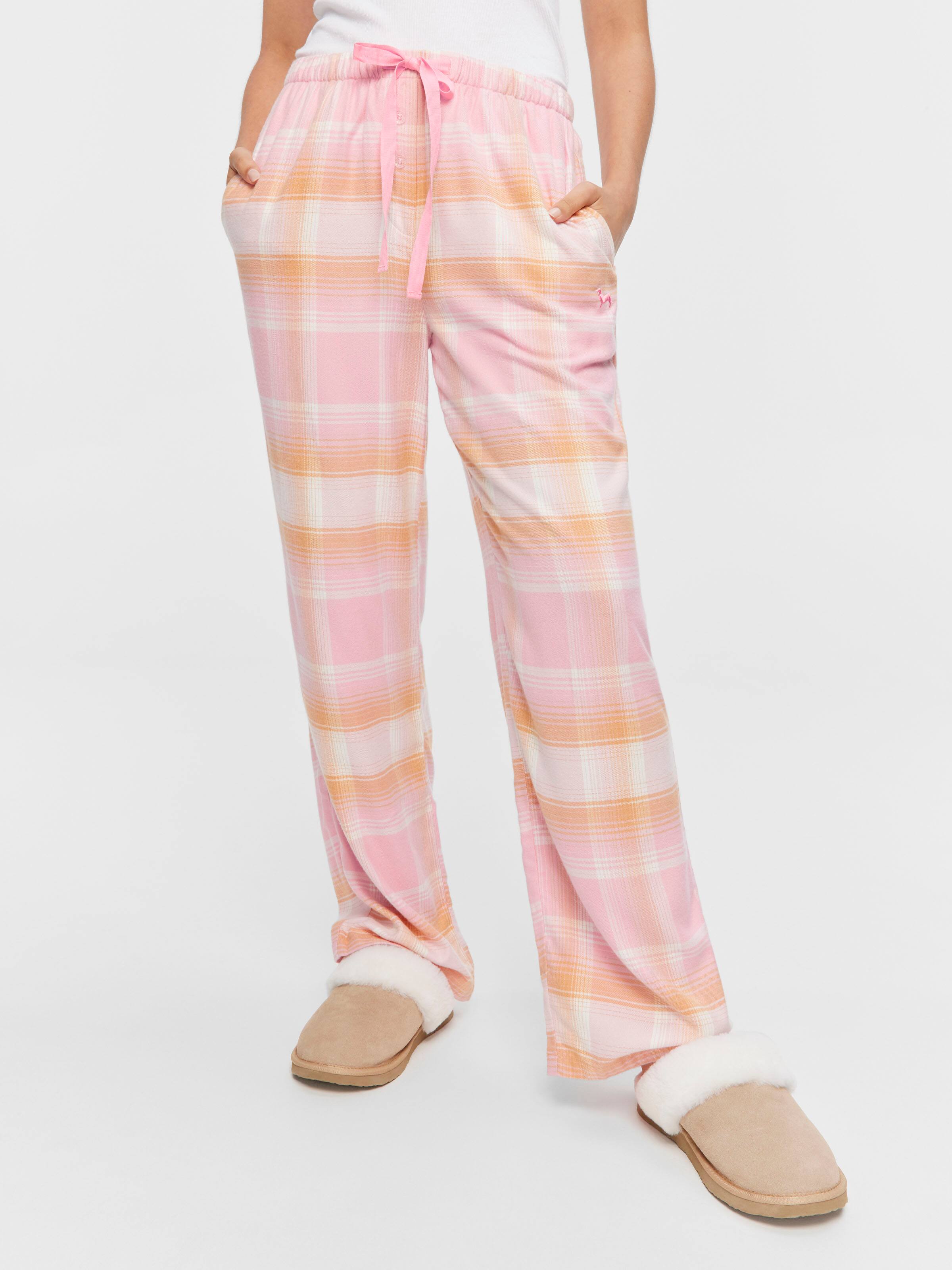 Pink & Orange Check Viscose Flannelette Classic Pj Pant