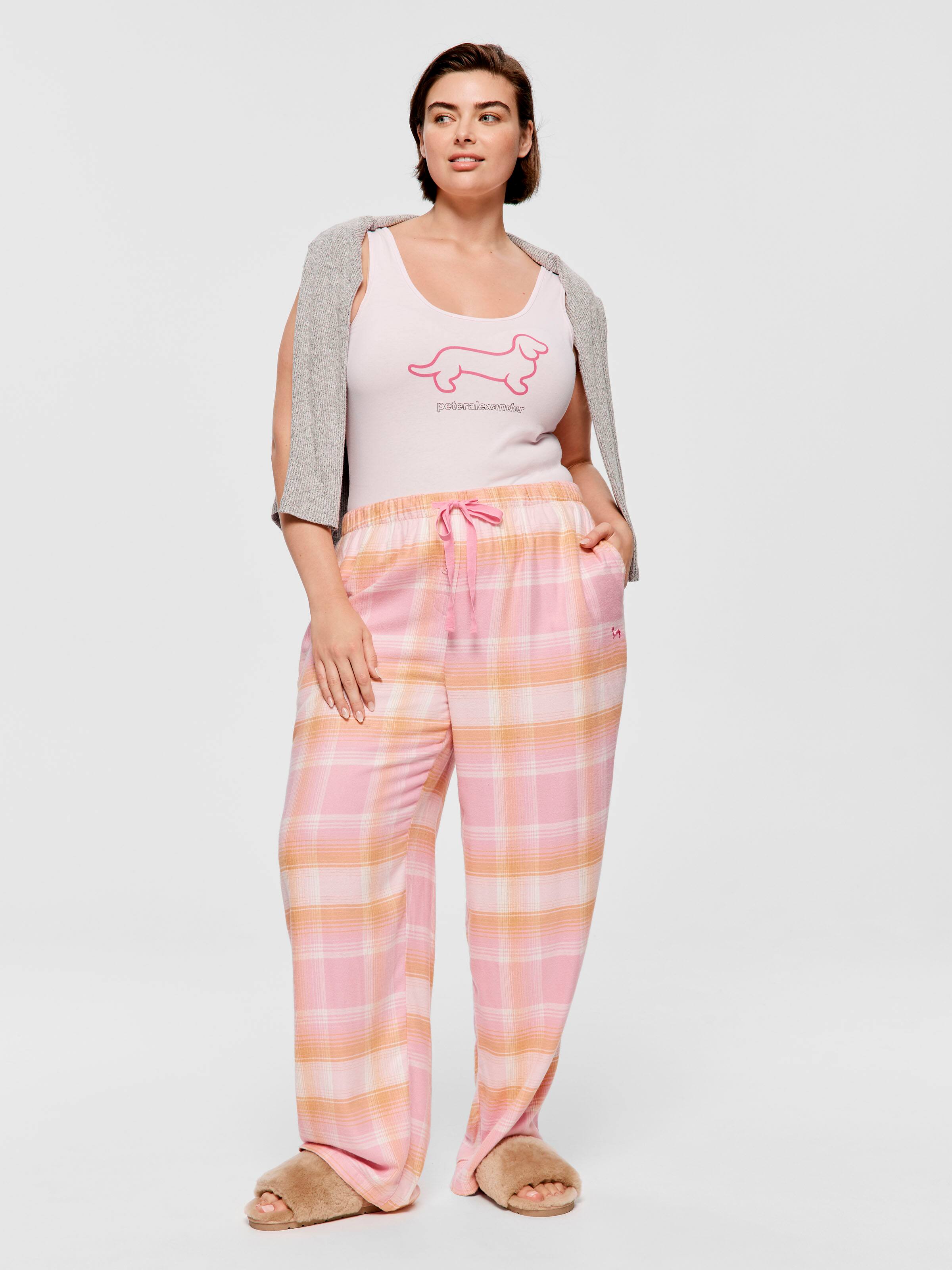 P.A. Plus Pink & Orange Check Viscose Flannelette Classic Pj Pant