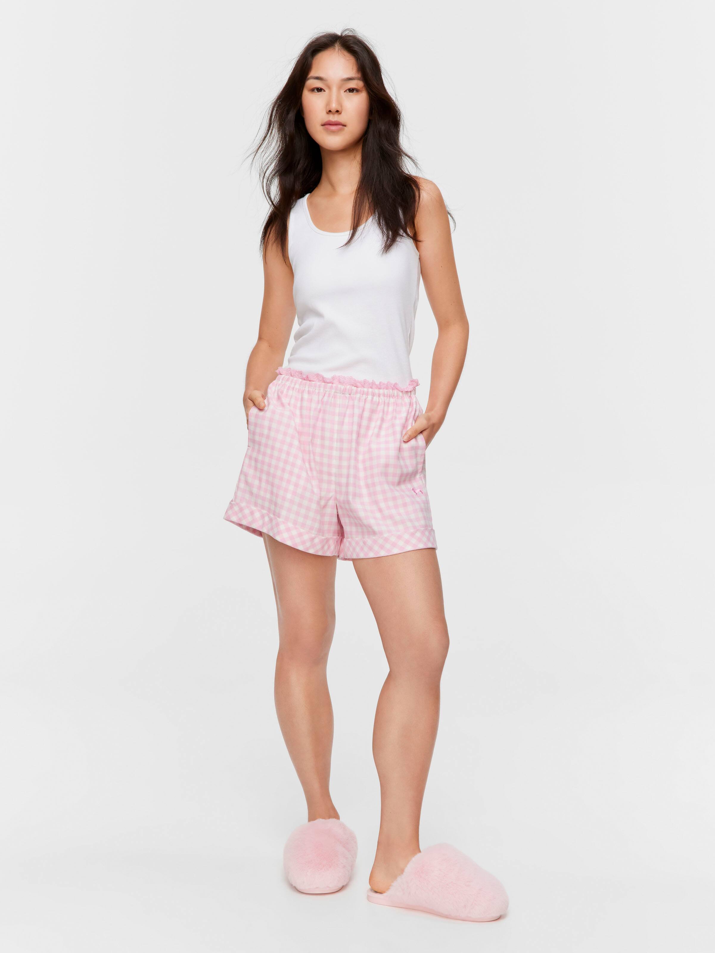 Pink Gingham Check Mid Short