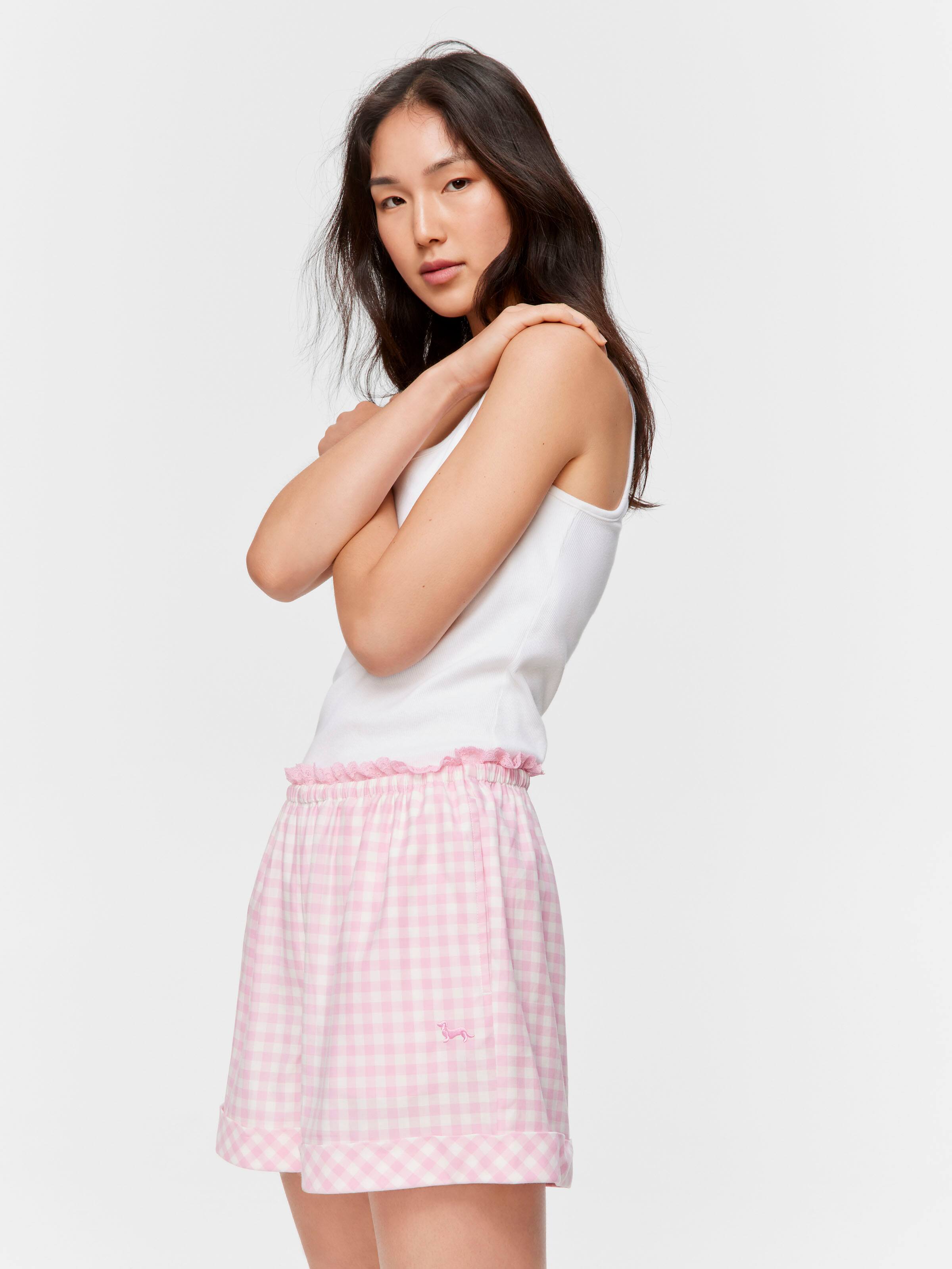 Pink Gingham Check Mid Short