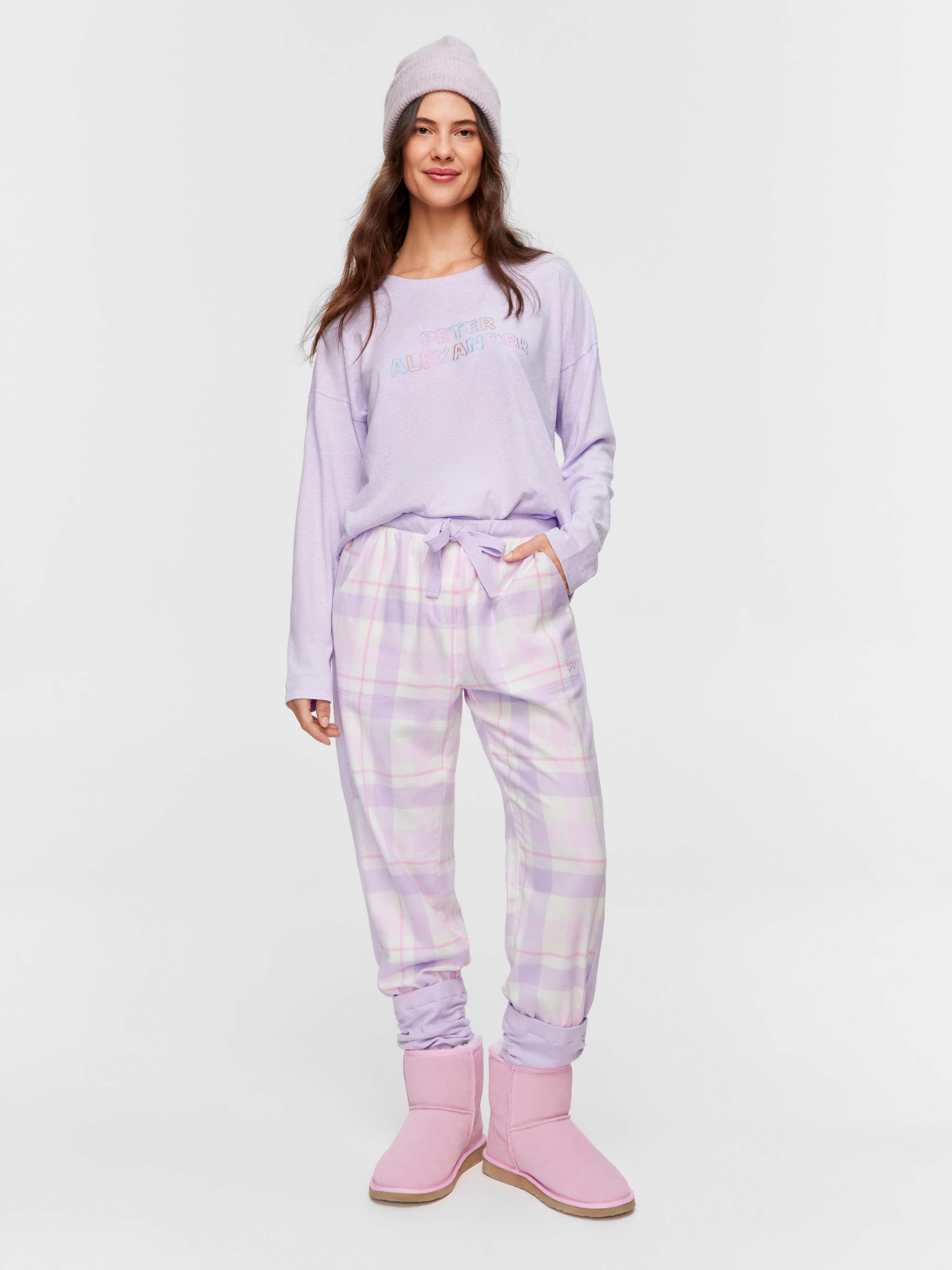 Lilac Check Flannelette Legwarmer Pj Pant