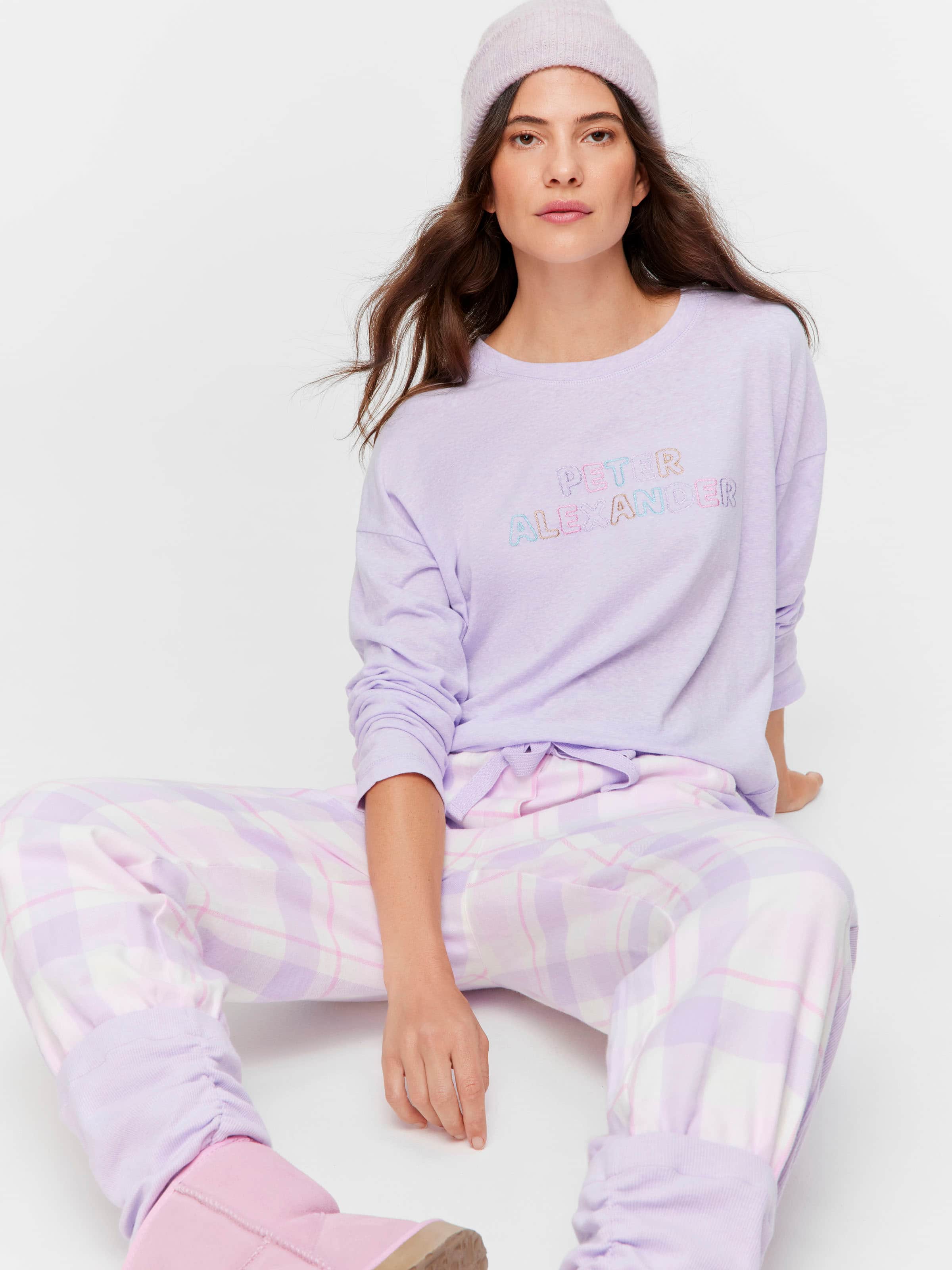 Lilac Check Flannelette Legwarmer Pj Pant