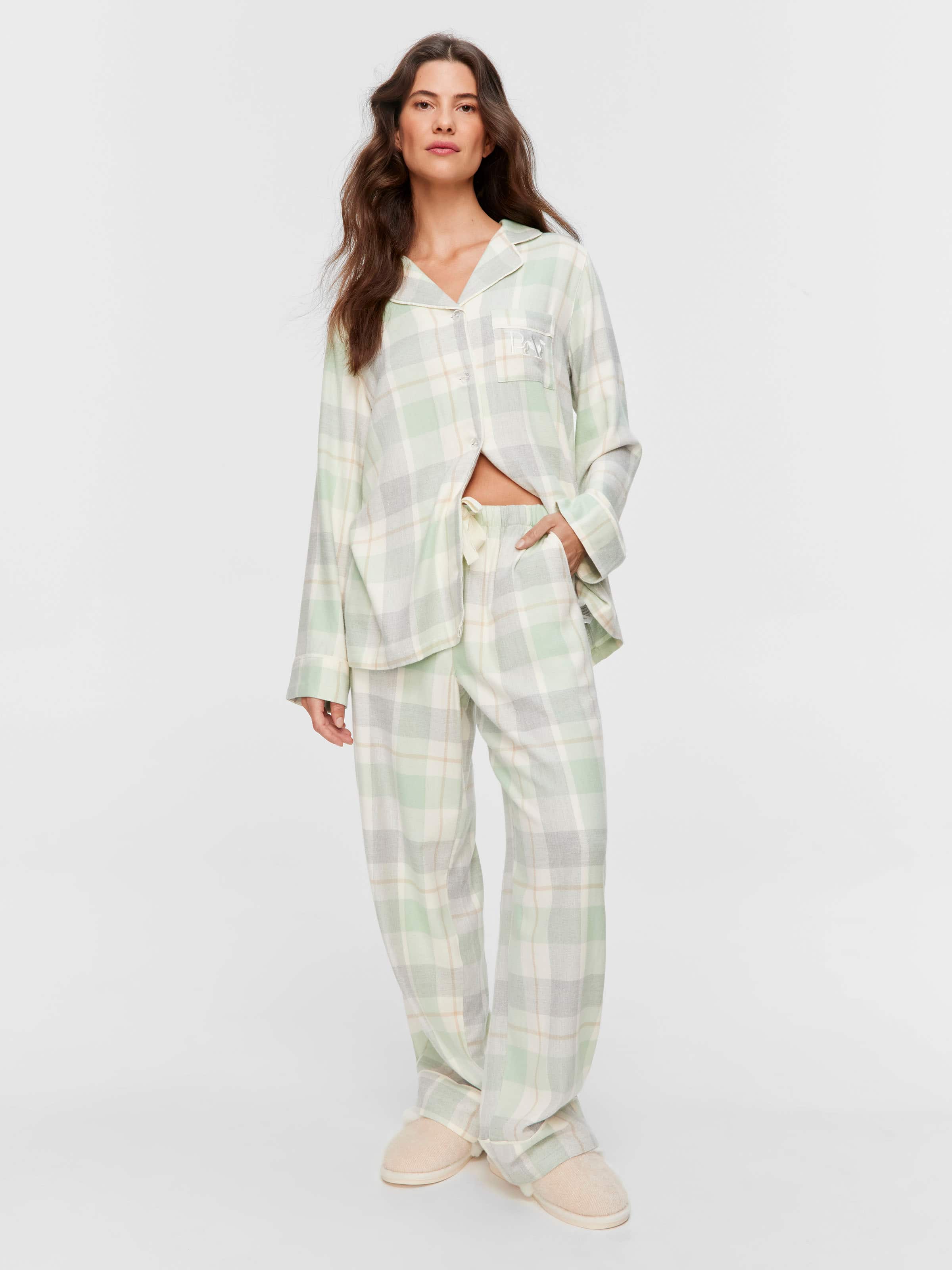 Mint Check Bamboo Flannelette Classic Pj Set