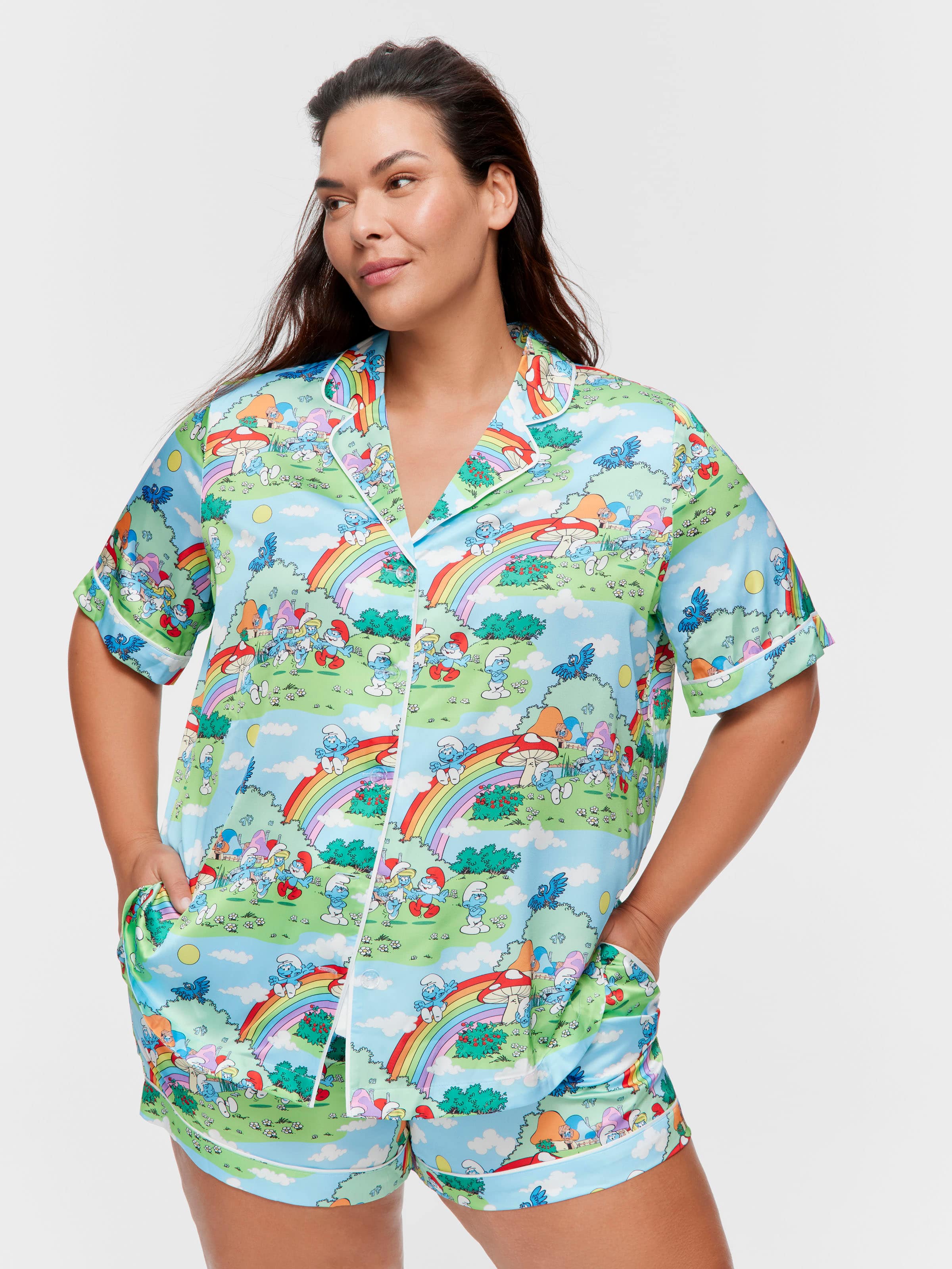 Image for P.A. Plus The Smurfs Rainbow Satin Shortie Pj Set from JustGroupNZ