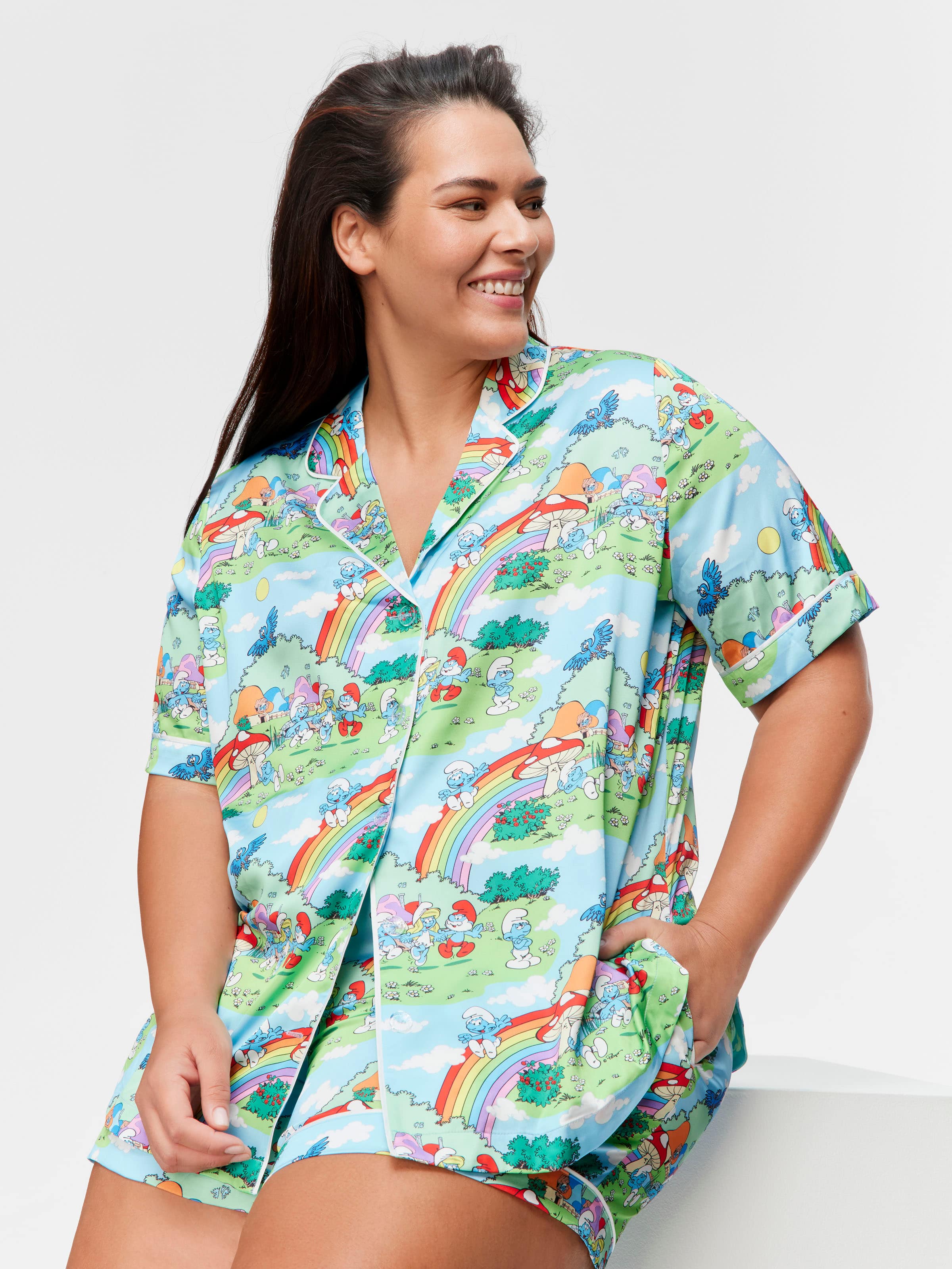 Image for P.A. Plus The Smurfs Rainbow Satin Shortie Pj Set from JustGroupNZ