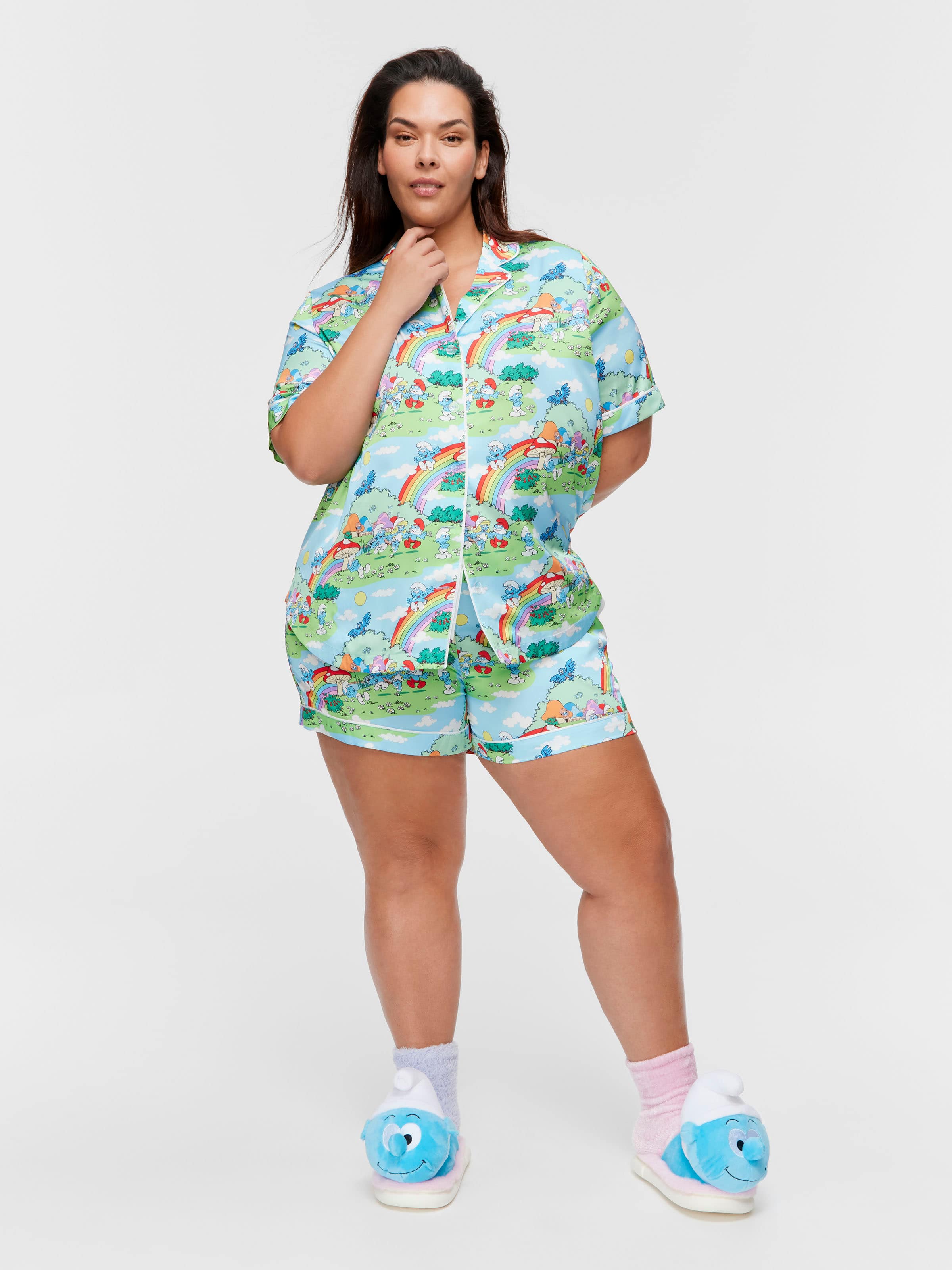 Image for P.A. Plus The Smurfs Rainbow Satin Shortie Pj Set from JustGroupNZ