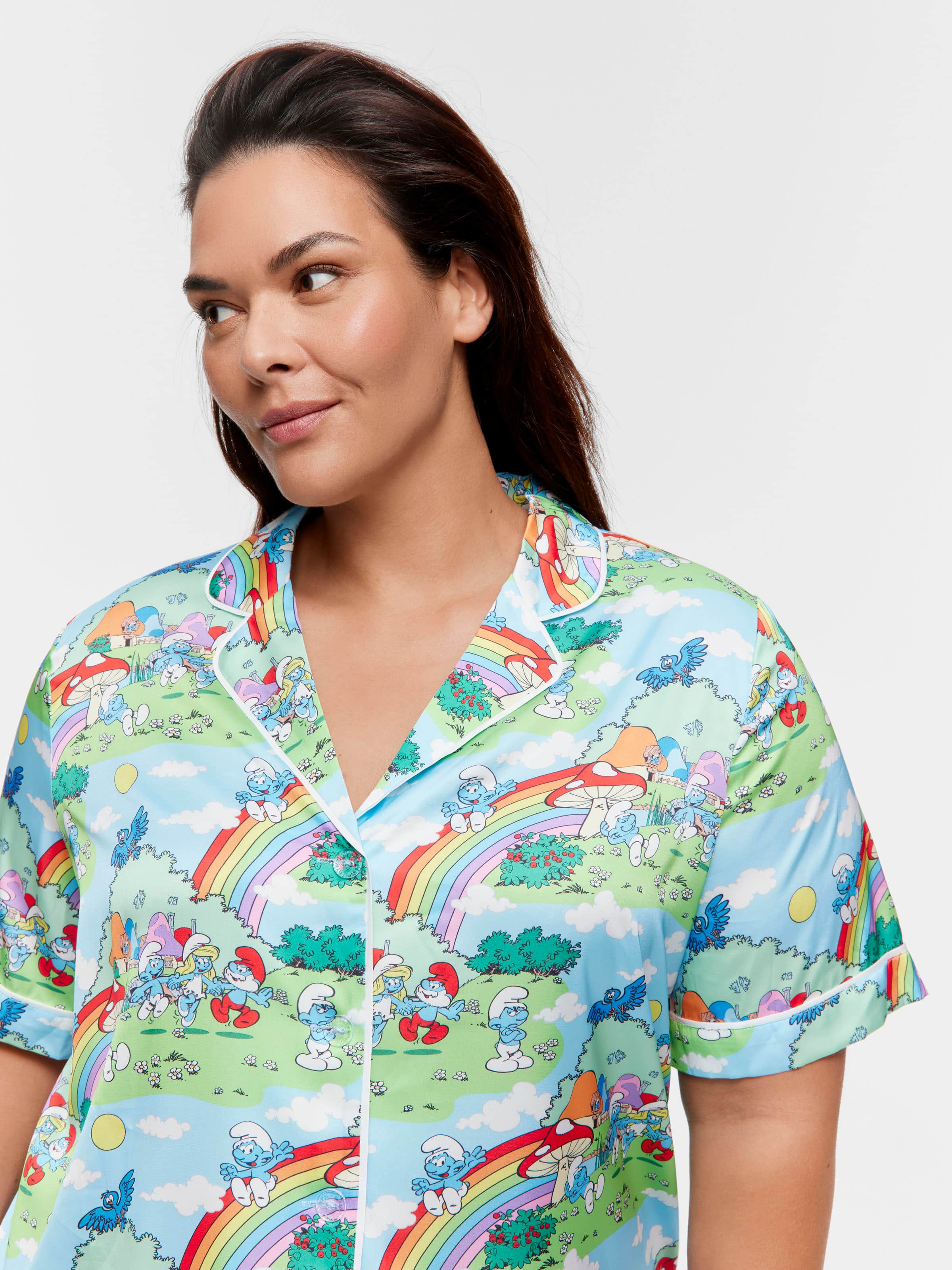 Image for P.A. Plus The Smurfs Rainbow Satin Shortie Pj Set from JustGroupNZ