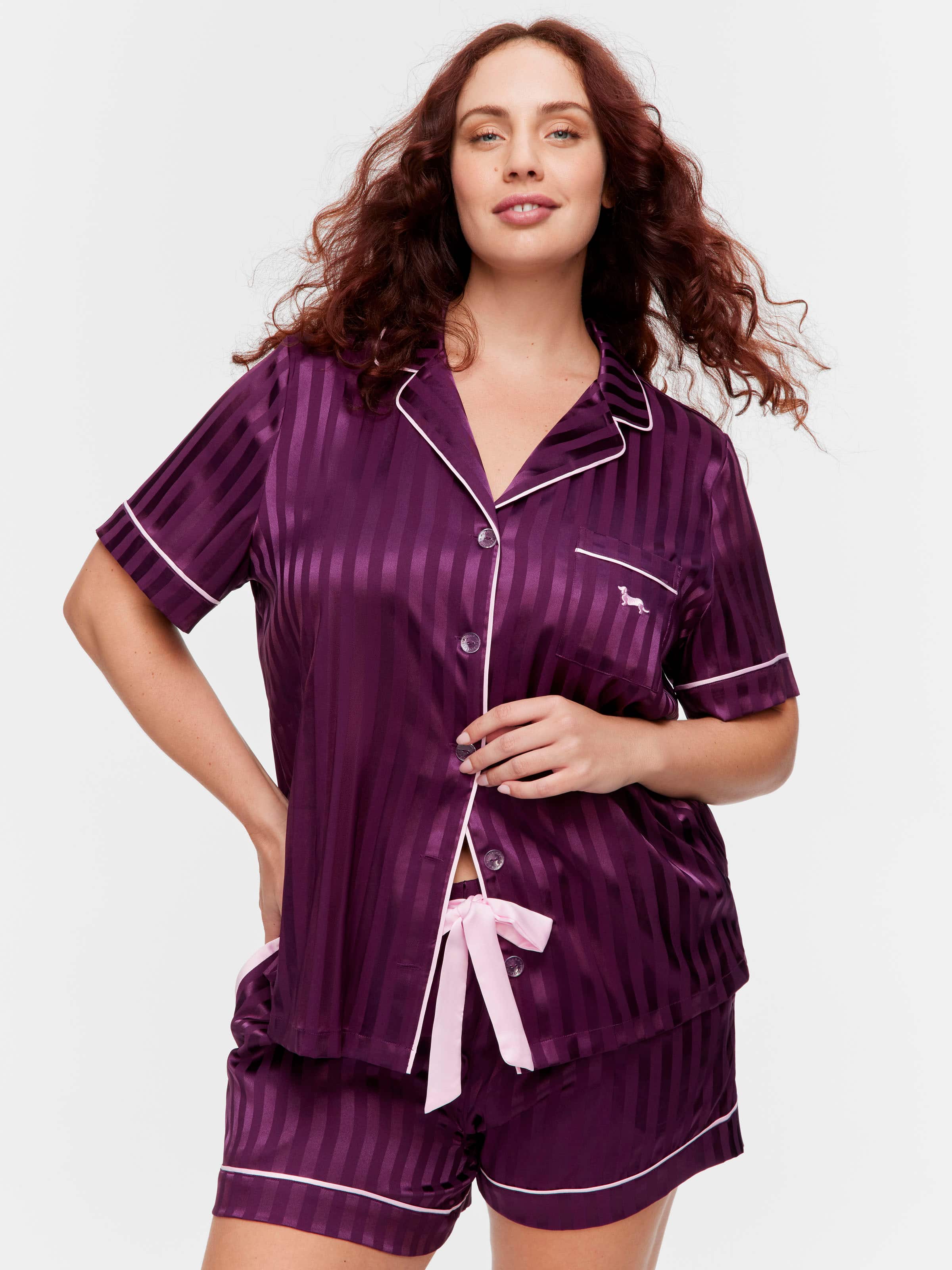 P.A. Plus Plum Stripe Chic Satin Shortie Pj Set
