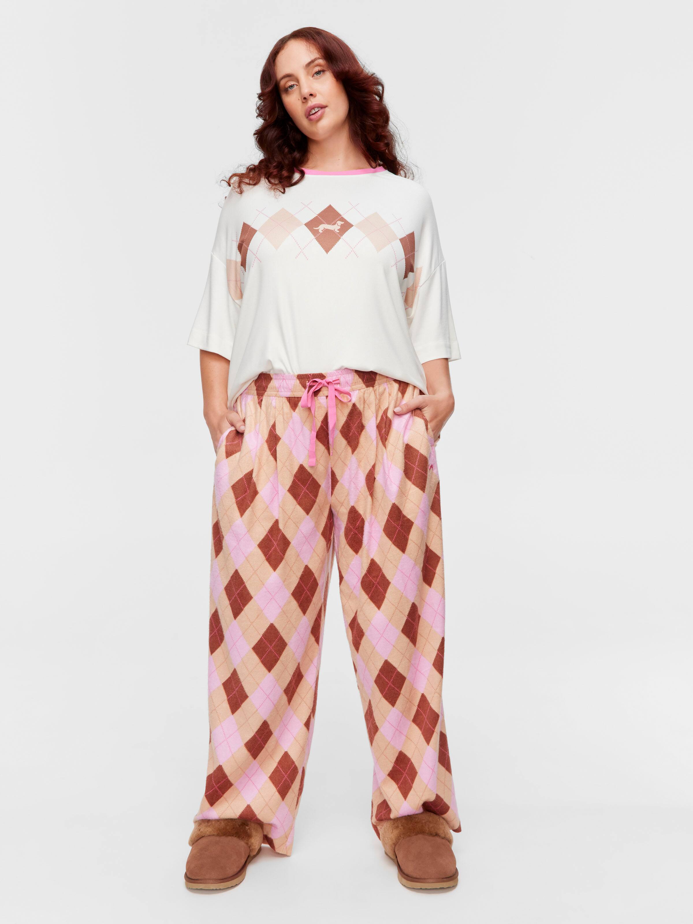 P.A. Plus Caramel Argyle Bamboo Flannelette Wide Leg Pj Pant