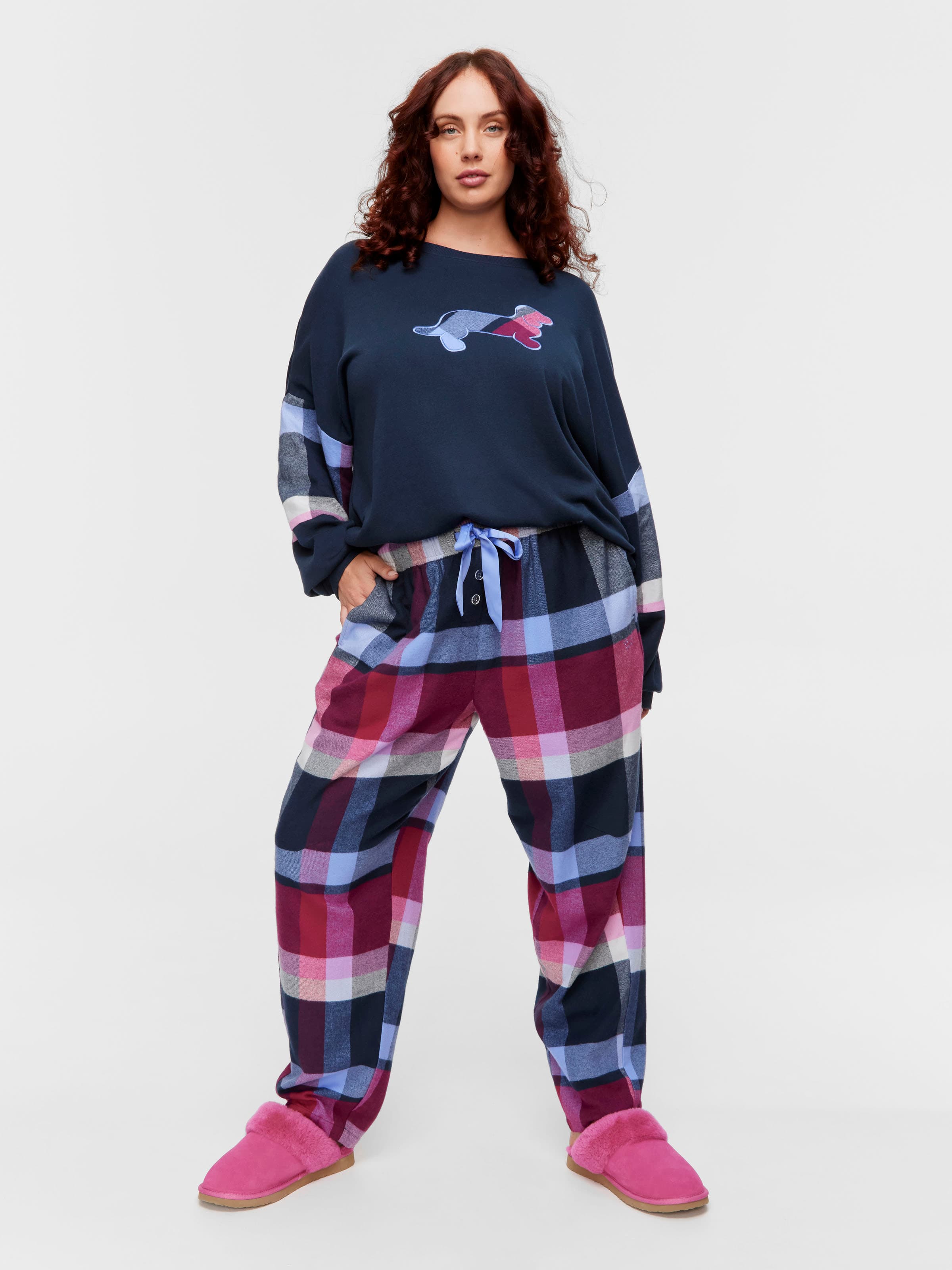 P.A. Plus Navy & Maroon Check Flannelette Pj Pant