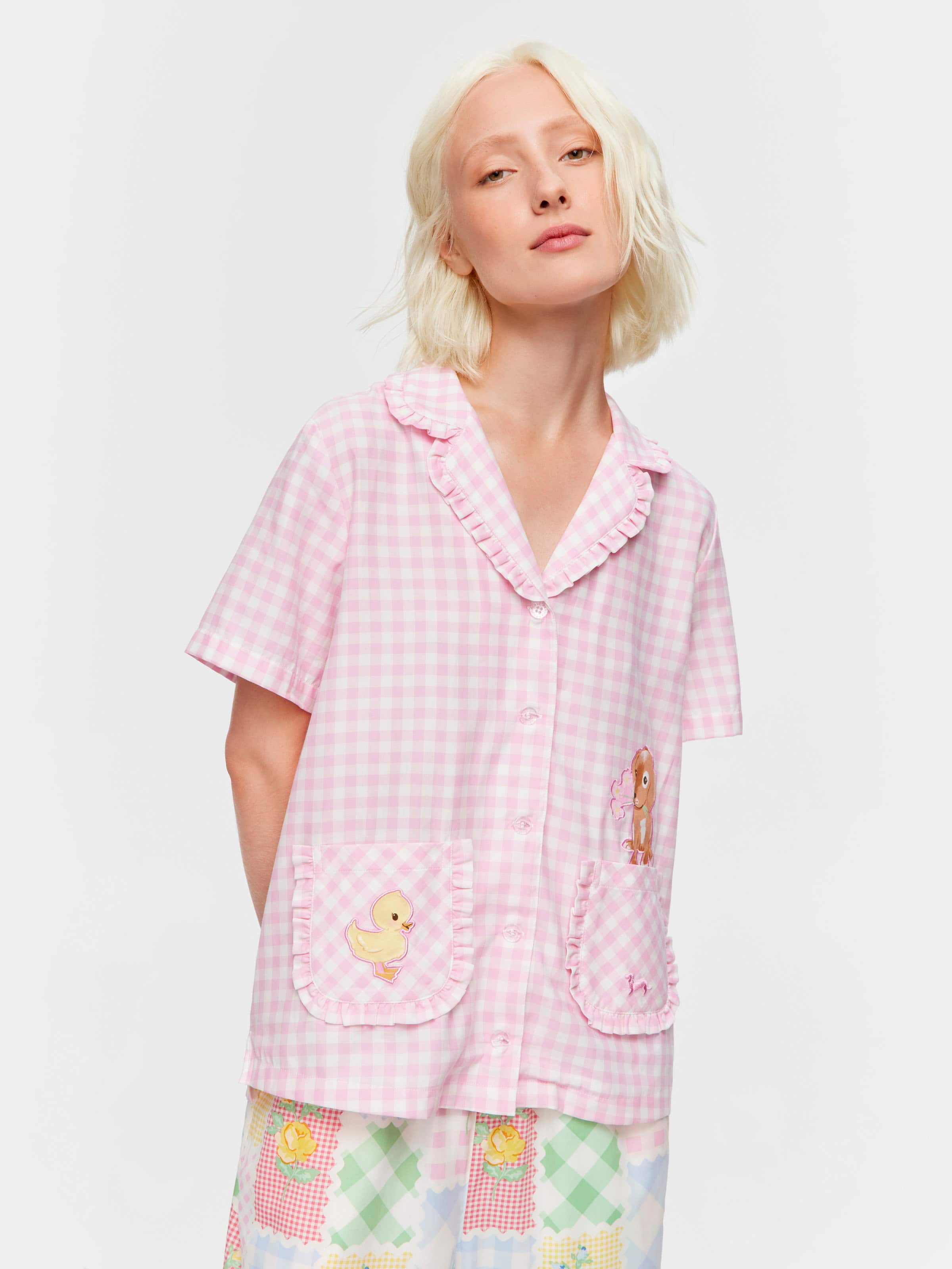 Pink Gingham Short Sleeve Shirt