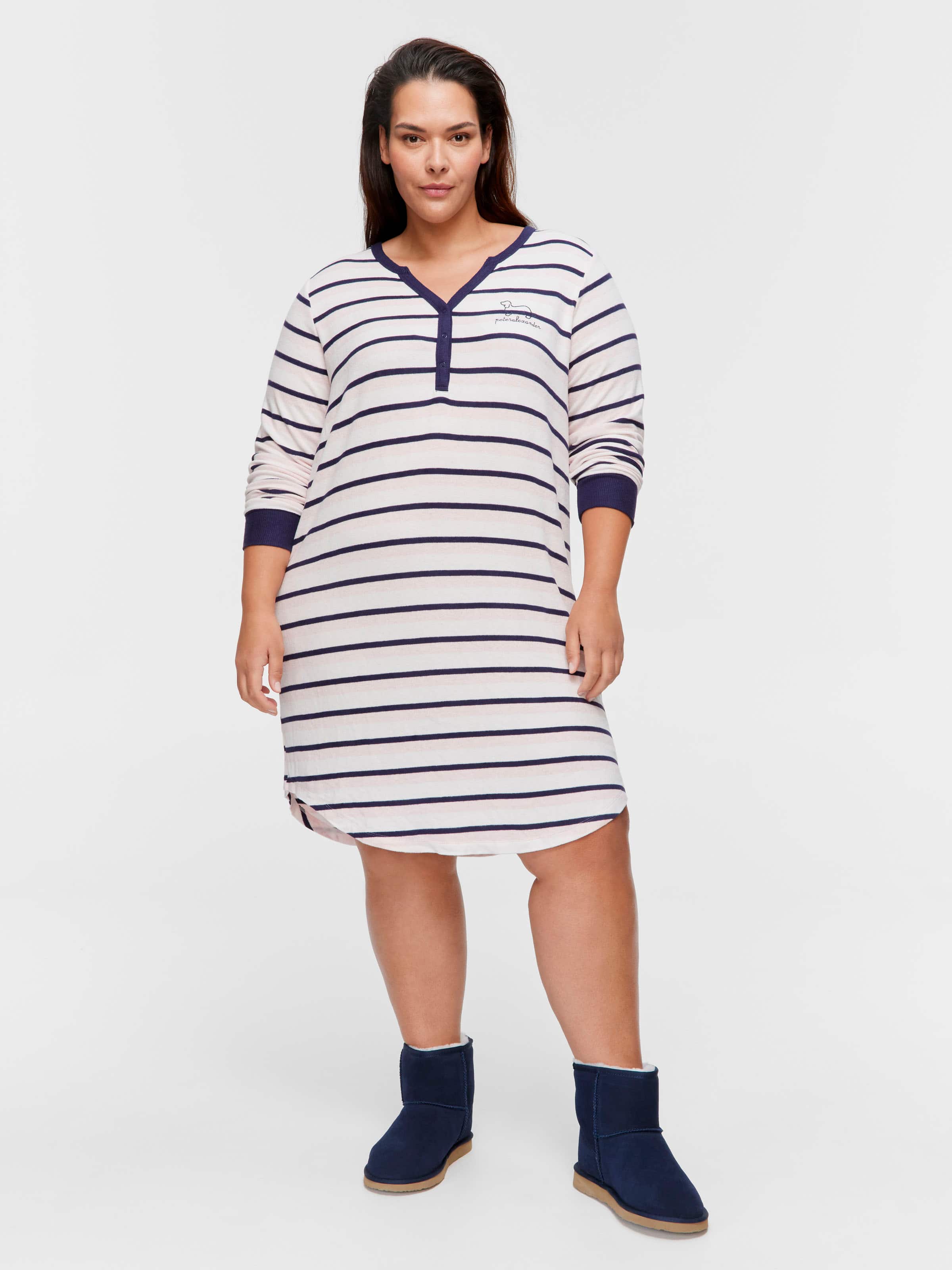 P.A. Plus Fuzzy Stripe Henley Long Sleeve Nightie