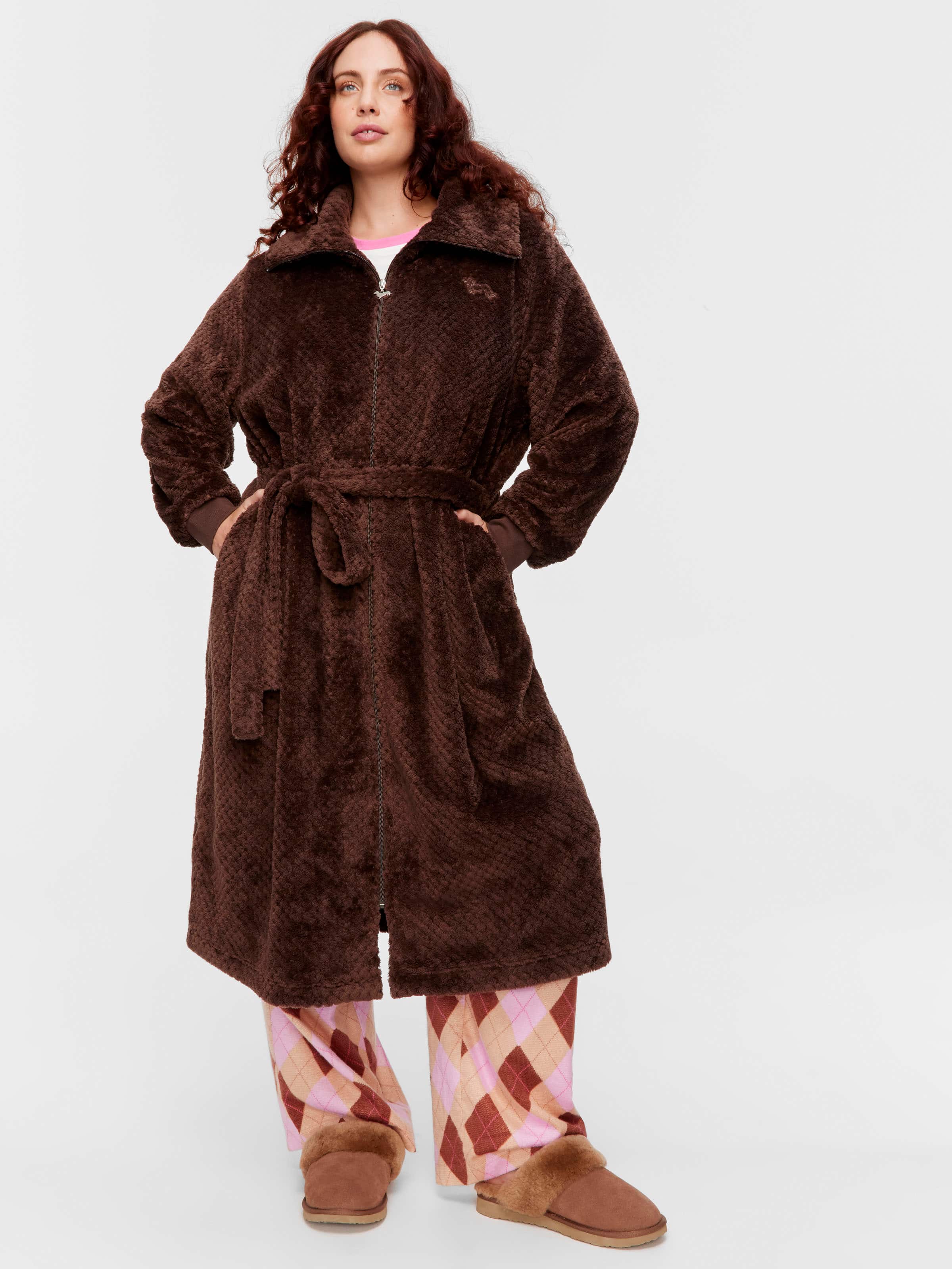P.A. Plus Chocolate Zip Front Fleece Gown