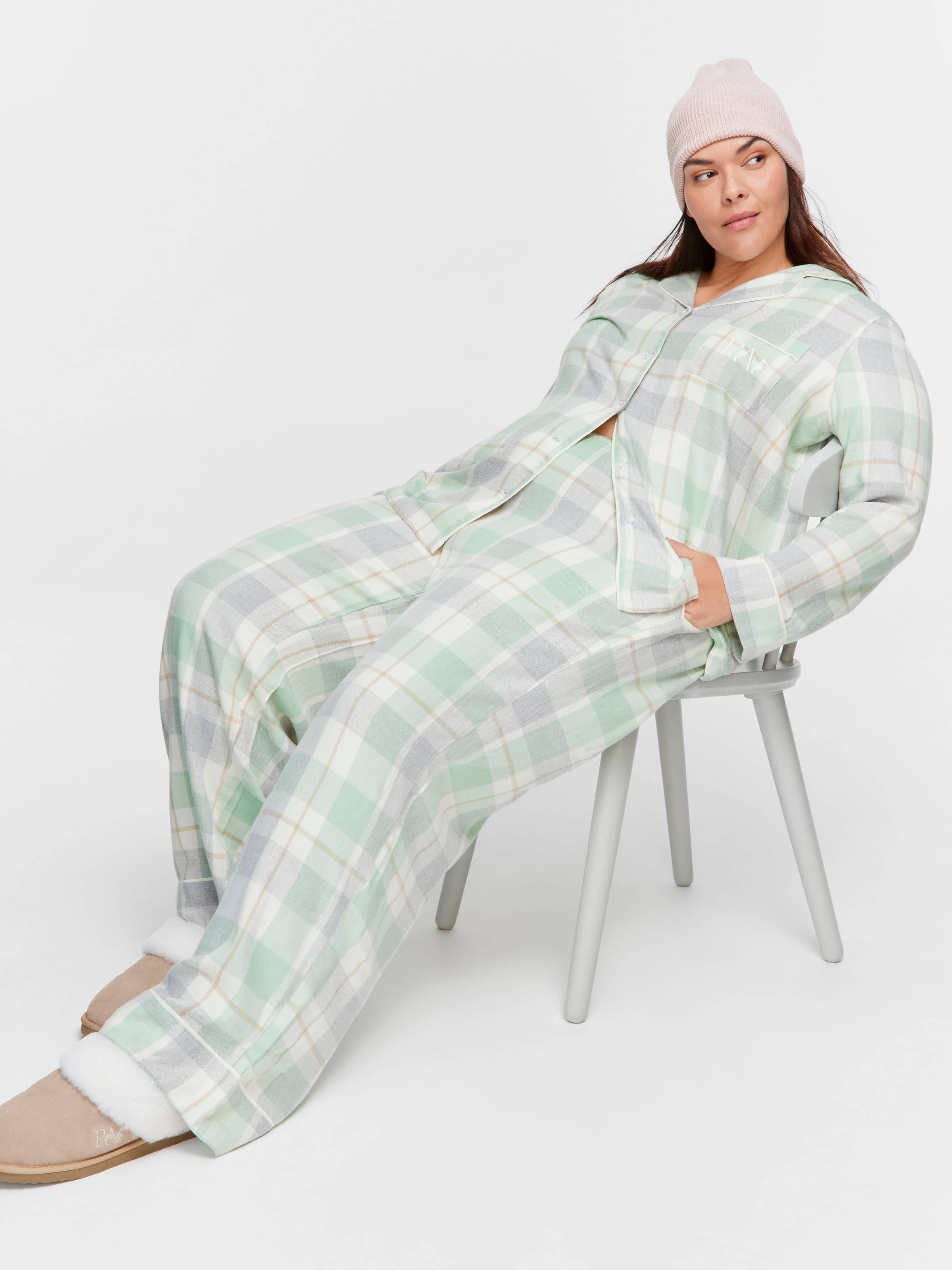 P.A. Plus Mint Check Bamboo Flannelette Classic Pj Set