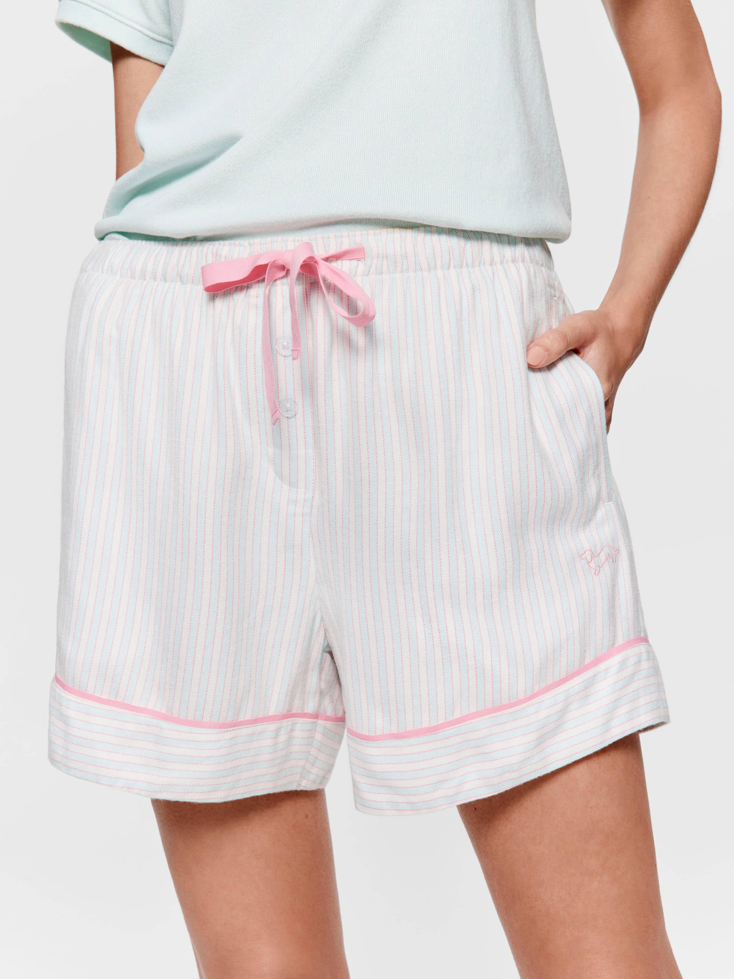 Mint Candy Stripe Viscose Flannelette Mini Tux Short