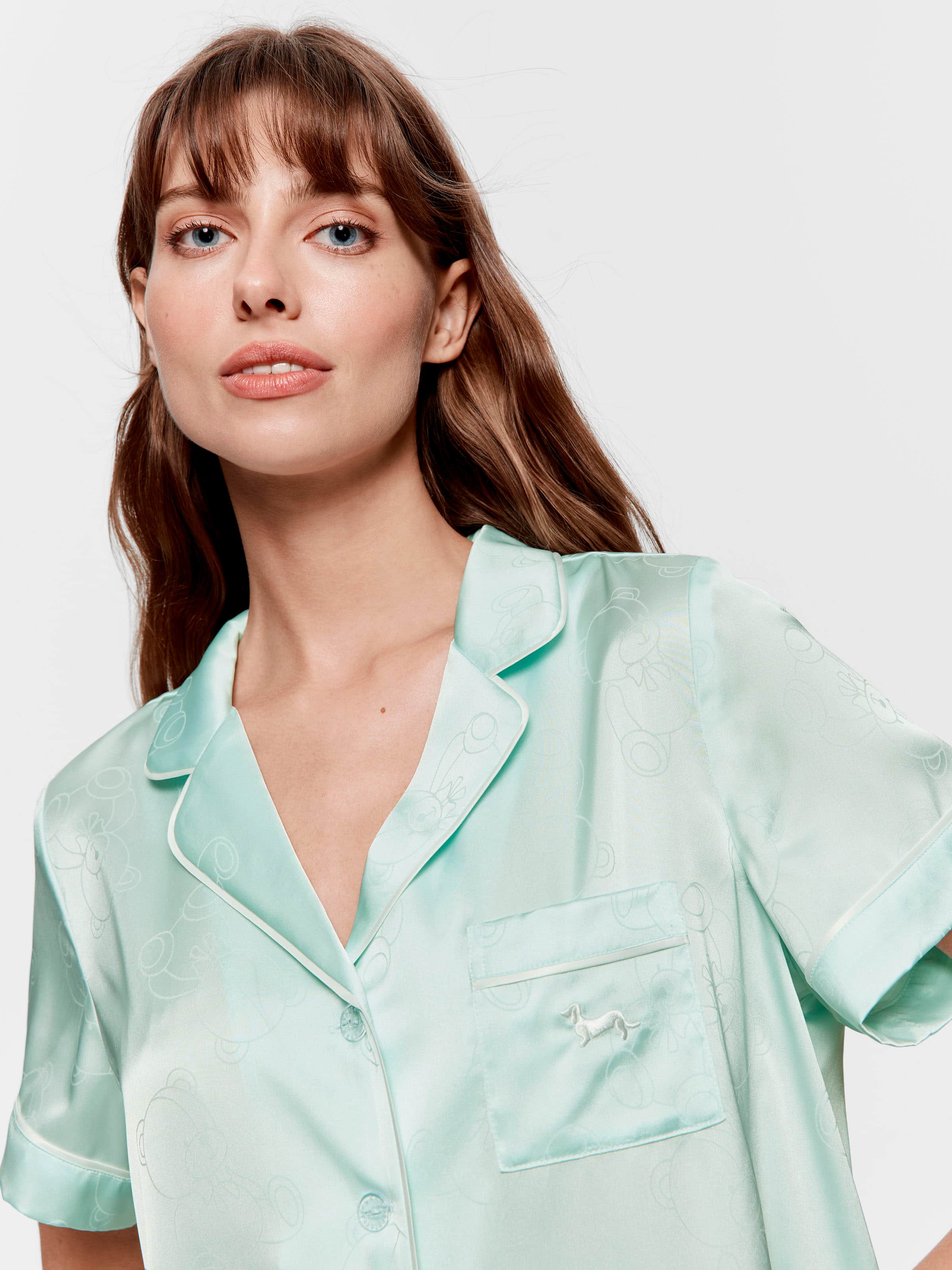 Mint Teddy Bears Chic Satin Shortie Pj Set